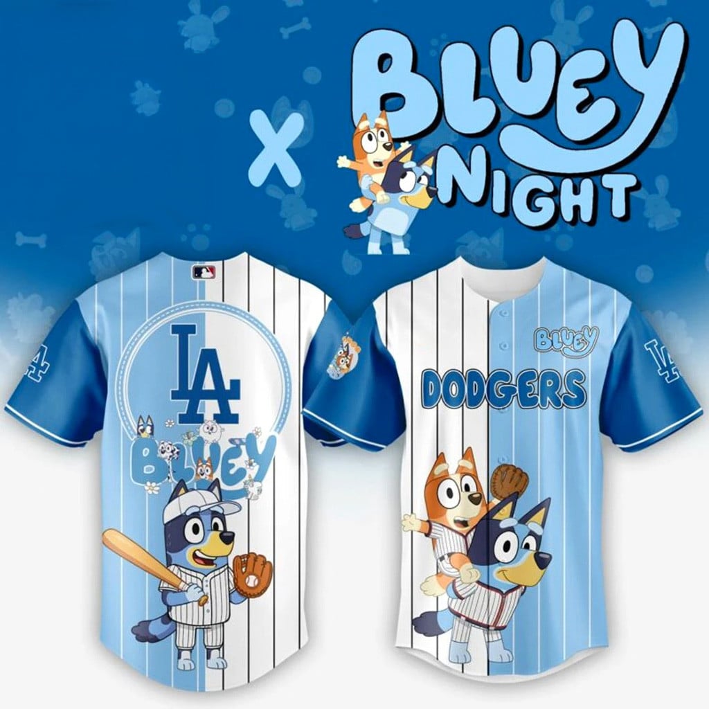 Los Angeles Dodgers x Bluey Night Baseball Jersey Dodgers Merch Best Gifts For Baseball Fans