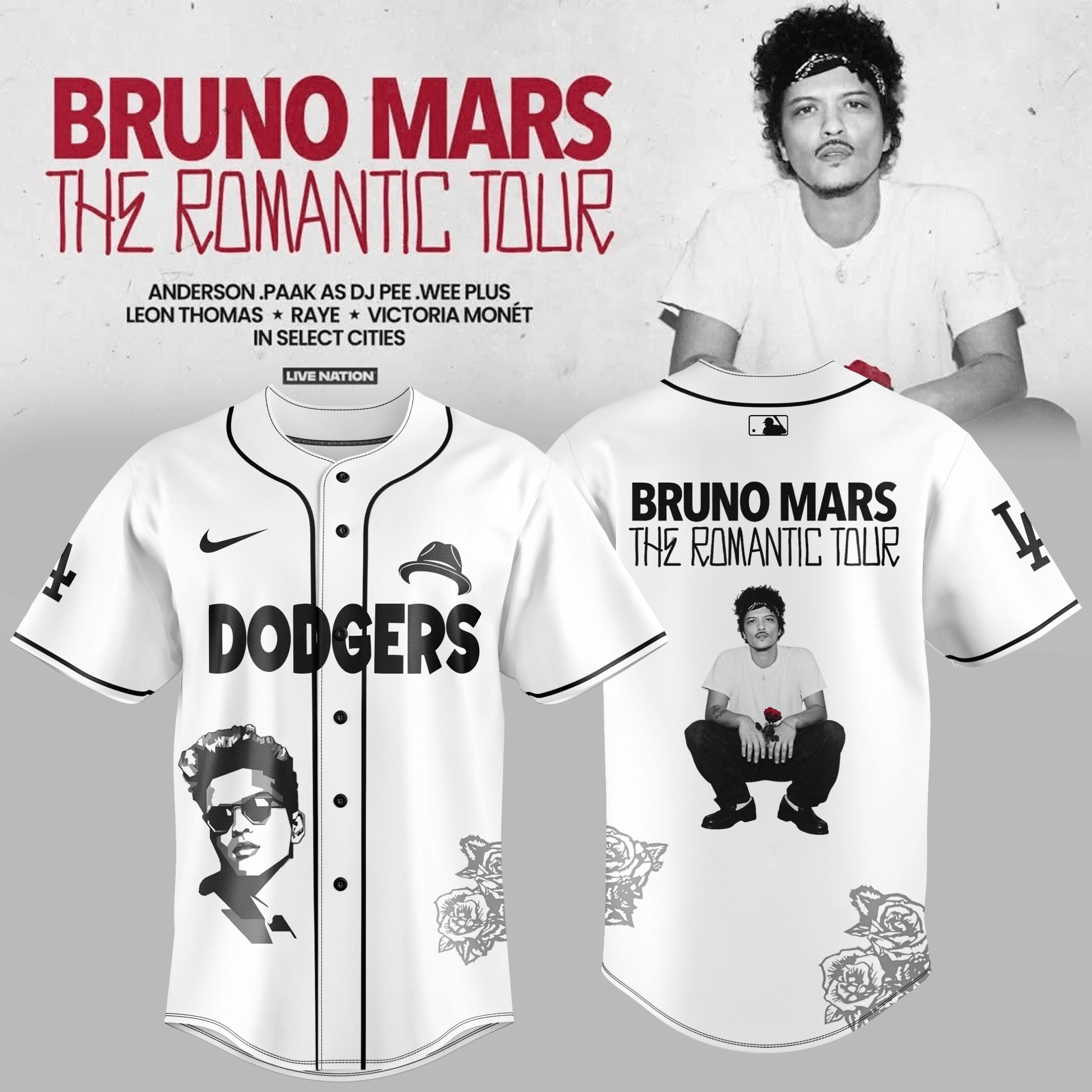 Los Angeles Dodgers x Bruno Mars Jersey The Romantic Tour 2026 Merch Concert Outfit Los Angeles Dodgers x Bruno Mars Jersey The Romantic Tour 2026 Merch Concert Outfit - Image 1
