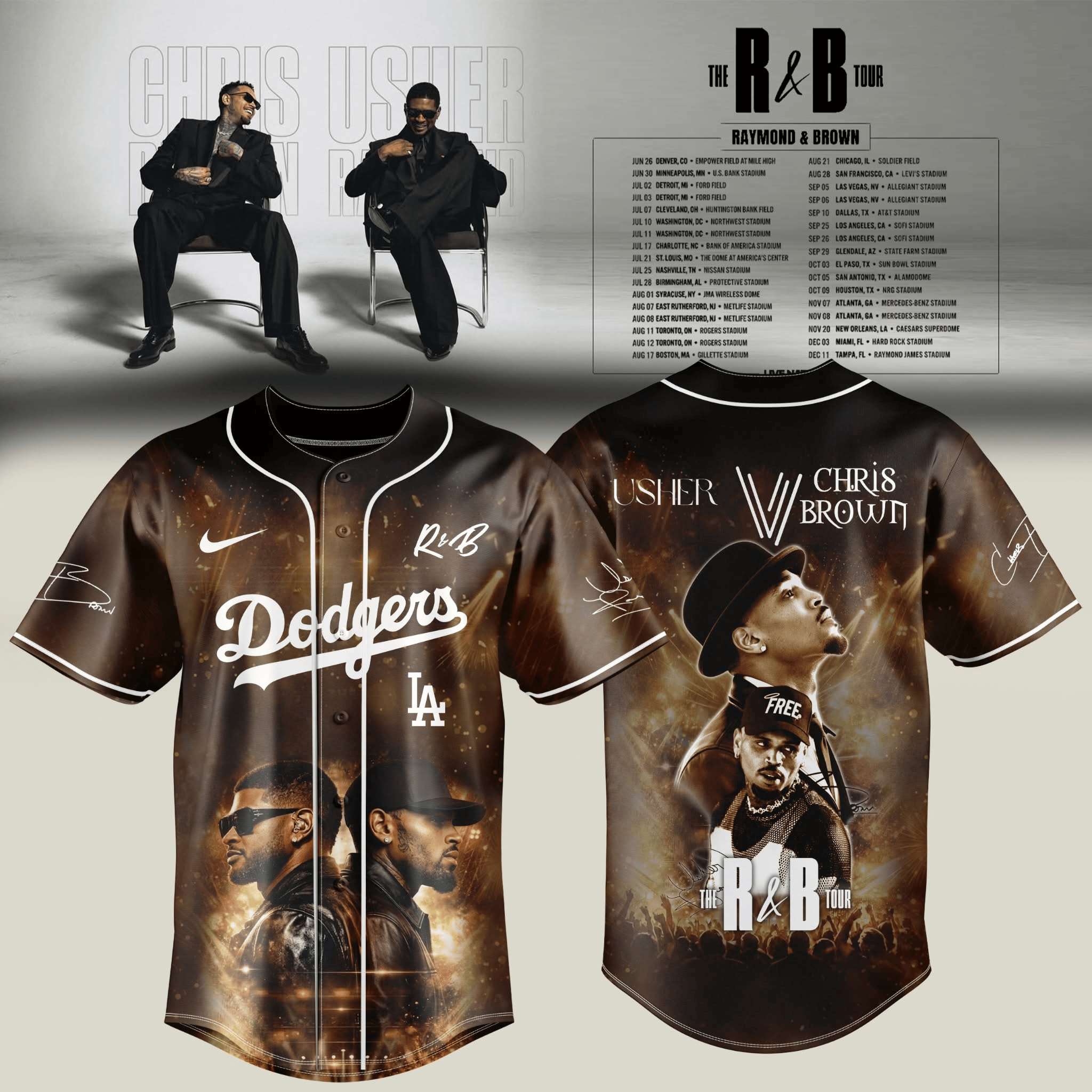 Los Angeles Dodgers x Chris Brown x Usher Jersey The R&B Tour 2026 Concert Outfit