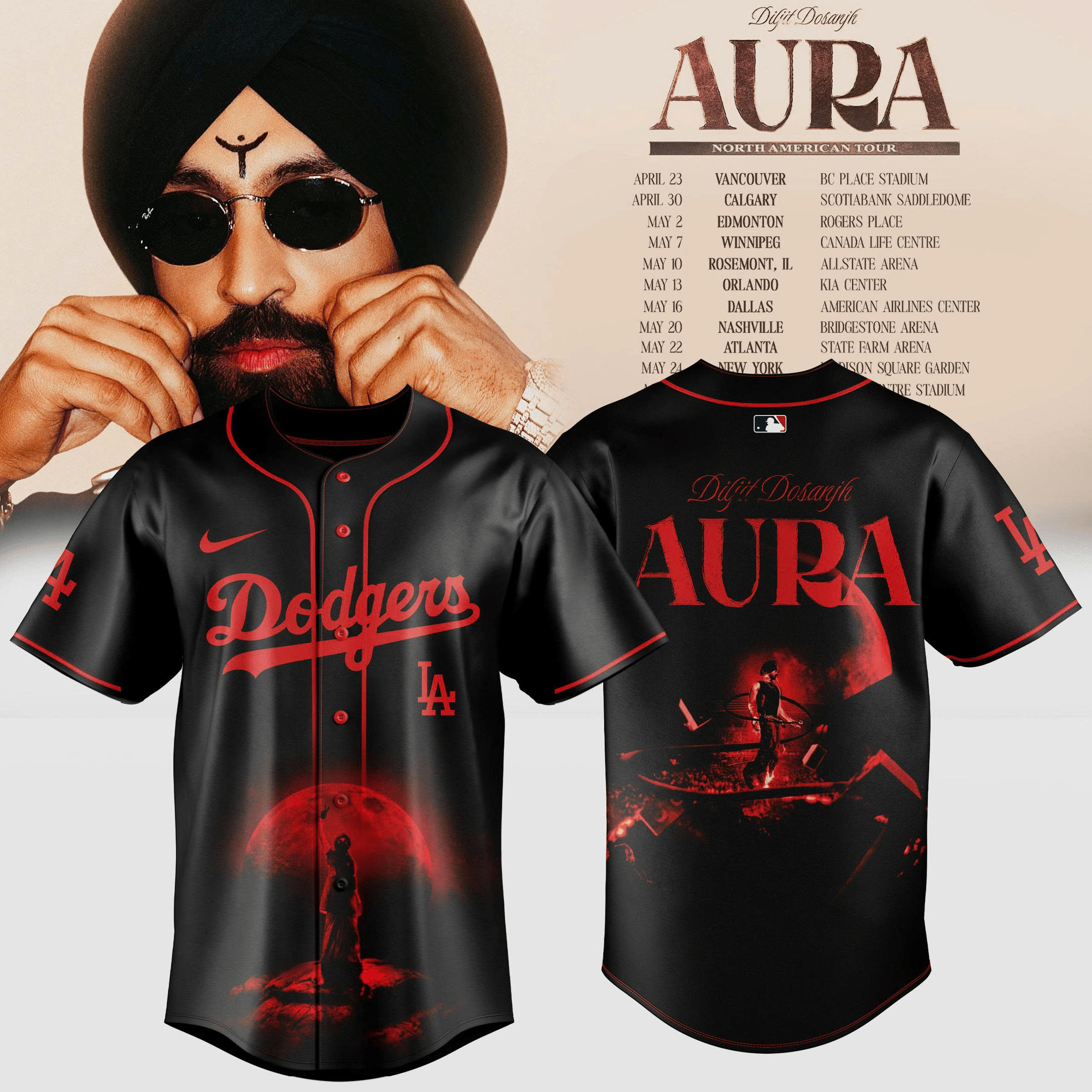 Los Angeles Dodgers x Diljit Dosanjh Jersey Aura World Tour 2026 Merch Music Fans Gift Los Angeles Dodgers x Diljit Dosanjh Jersey Aura World Tour 2026 Merch Music Fans Gift - Image 1