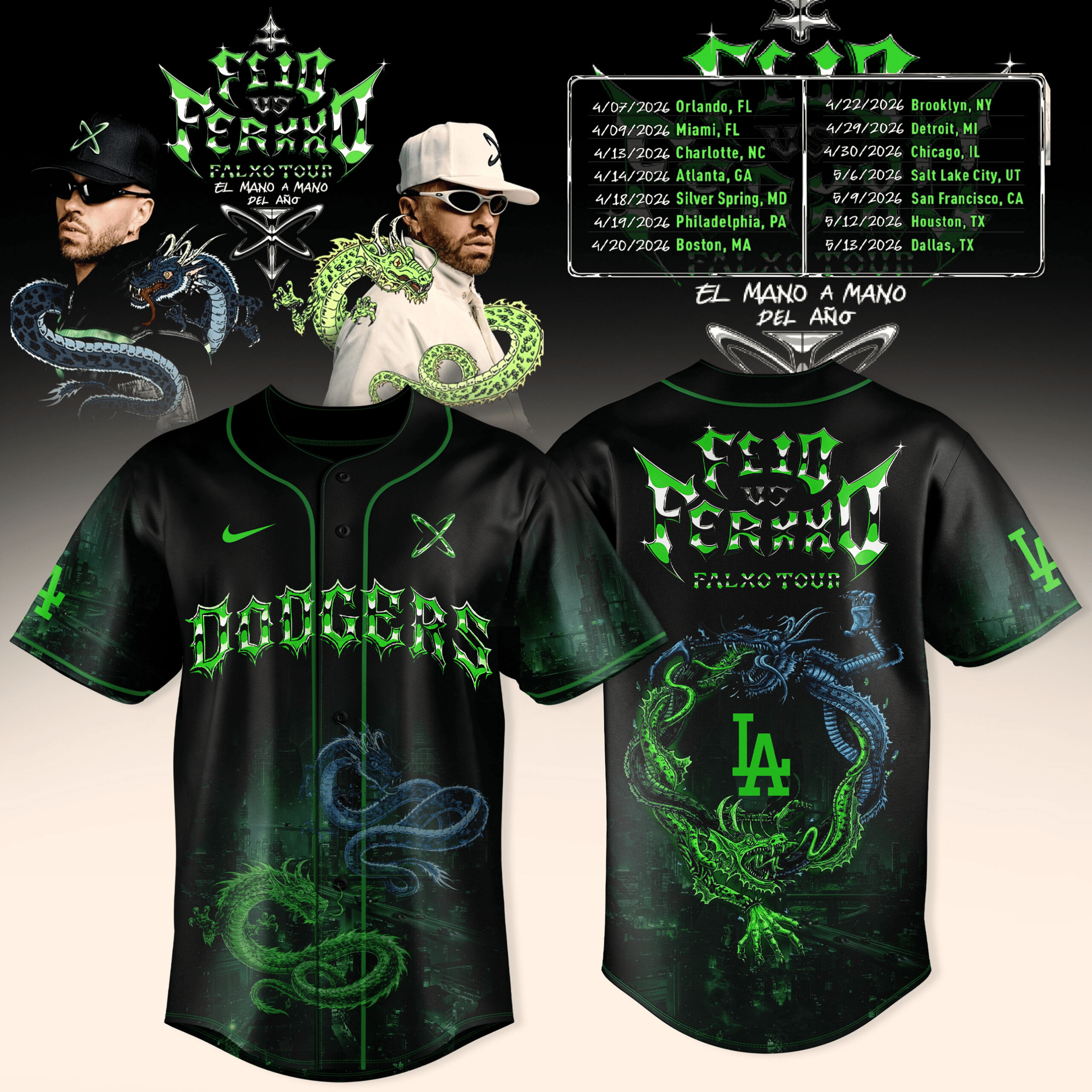 Los Angeles Dodgers x Feid vs Ferxxo Jersey Falxo Tour 2026 Merch Concert Gift