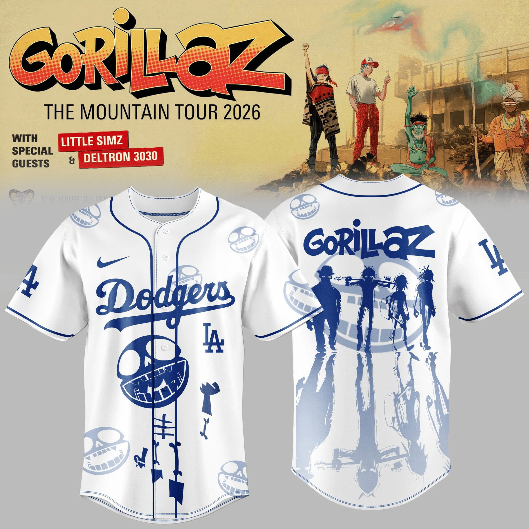 Los Angeles Dodgers x Gorillaz Jersey The Mountain Tour 2026 North America Merch Gift
