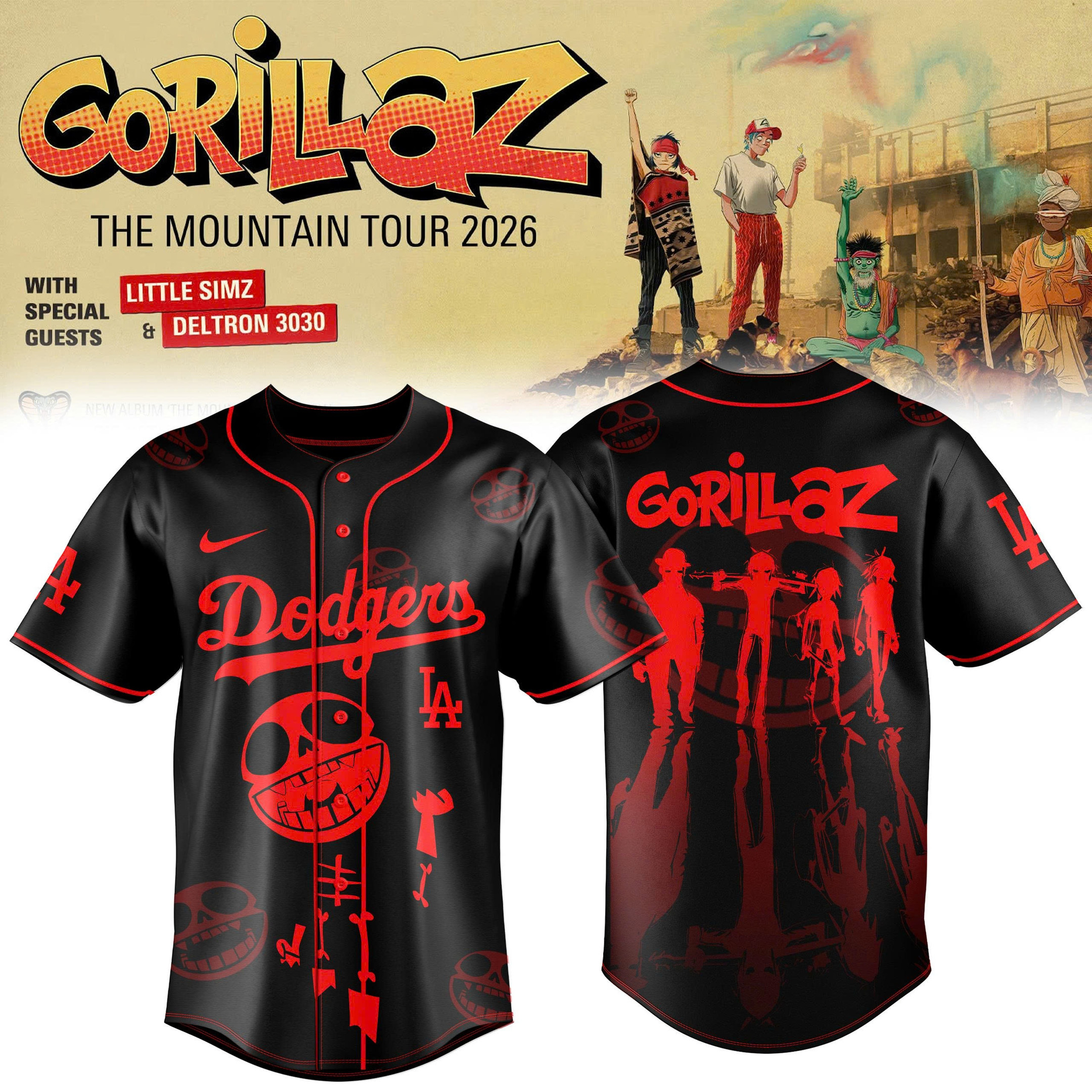 Los Angeles Dodgers X Gorillaz Merch The Mountain Tour 2026 North America Jersey