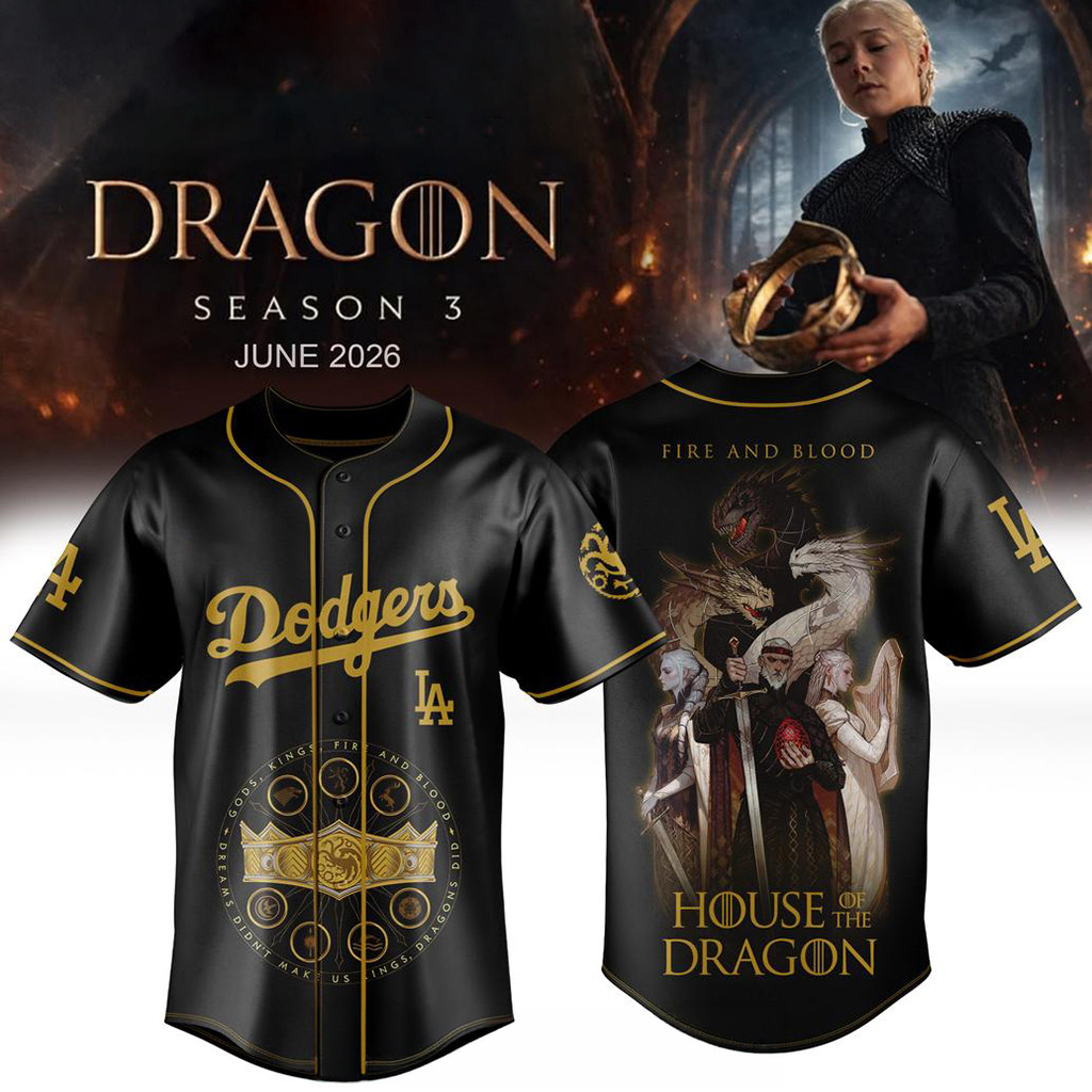 Los Angeles Dodgers X House Of The Dragon Season 3 2026 Black Jersey LA Dodgers Merch Fan Gifts