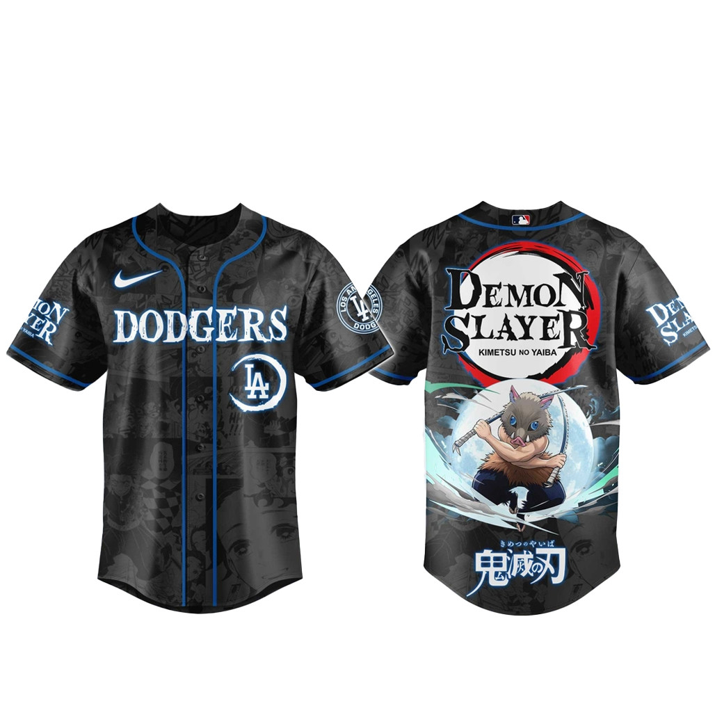 Los Angeles Dodgers x Inosuke Hashibira Demon Slayer Baseball Jersey