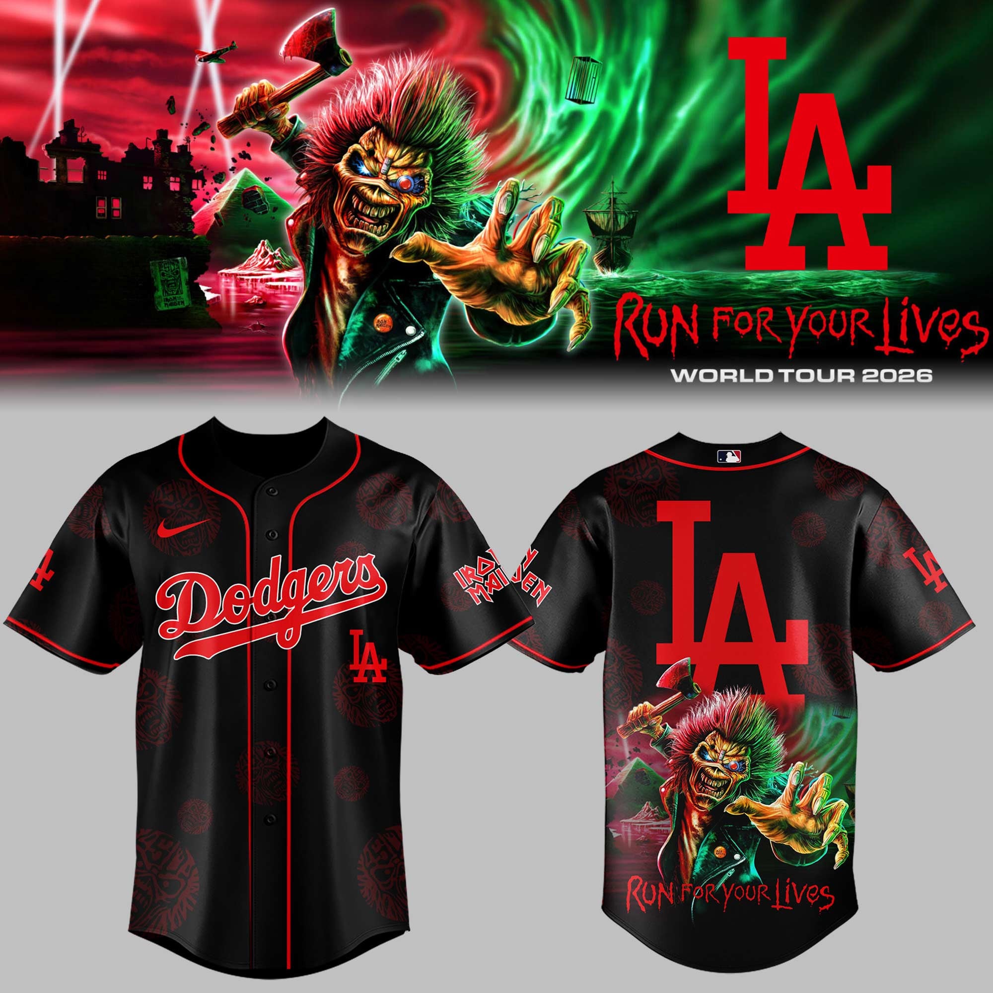 Los Angeles Dodgers X Iron Maiden Run For Your Lives Tour 2026 Jersey Dodgers Merch Fan Gifts