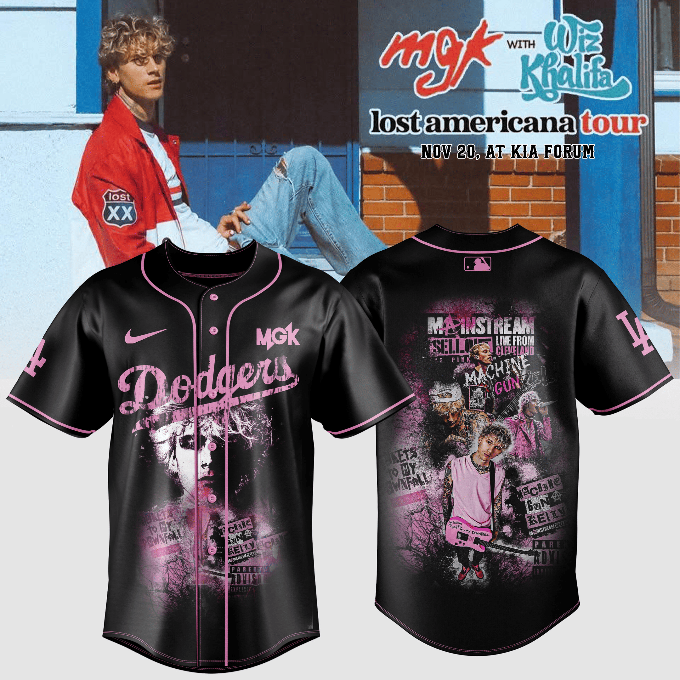 Los Angeles Dodgers x Machine Gun Kelly Jersey Lost Americana Tour 2026 Merch MLB Gear