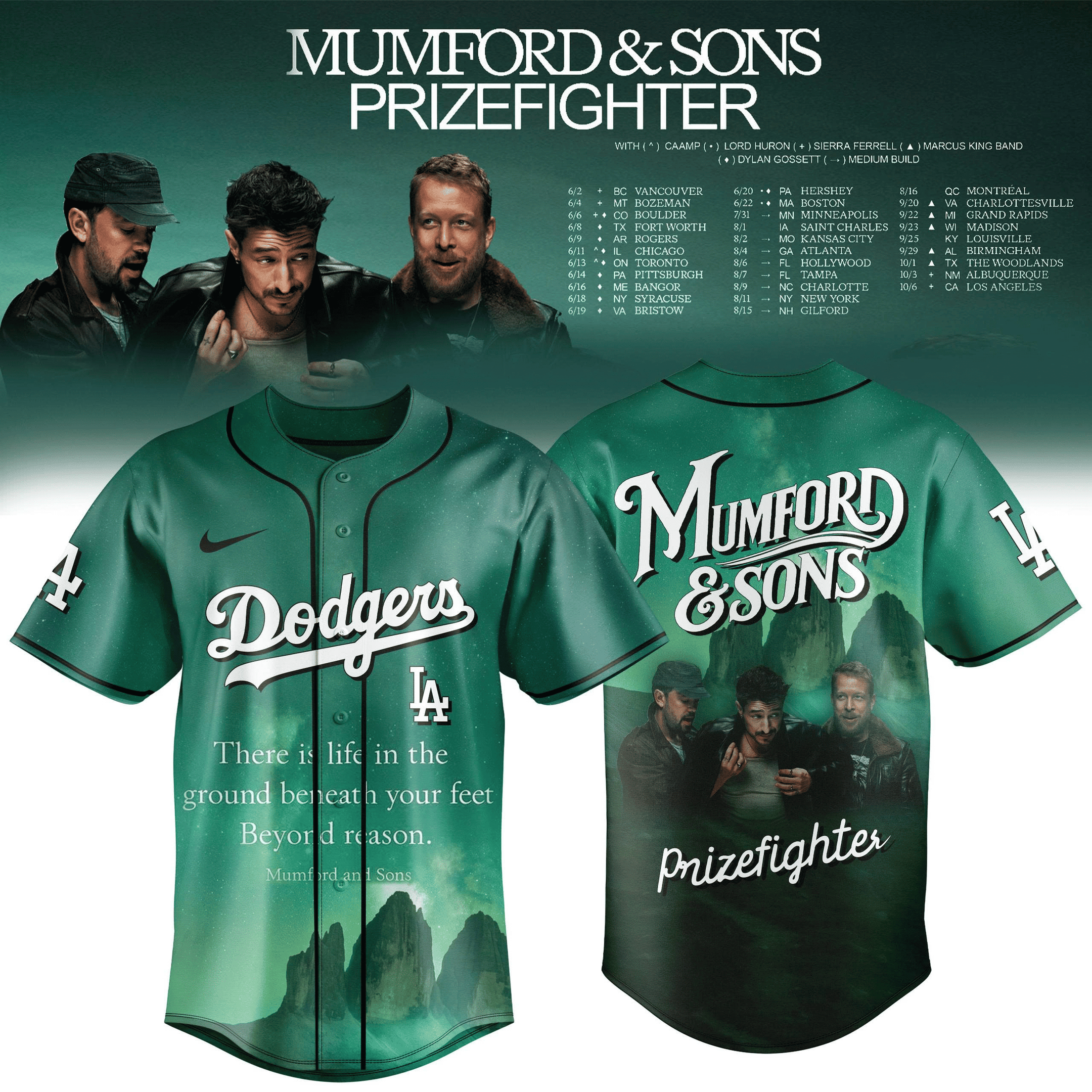 Los Angeles Dodgers x Mumford and Son Jersey 2026 Prizefighter Tour Merch Concert Outfit