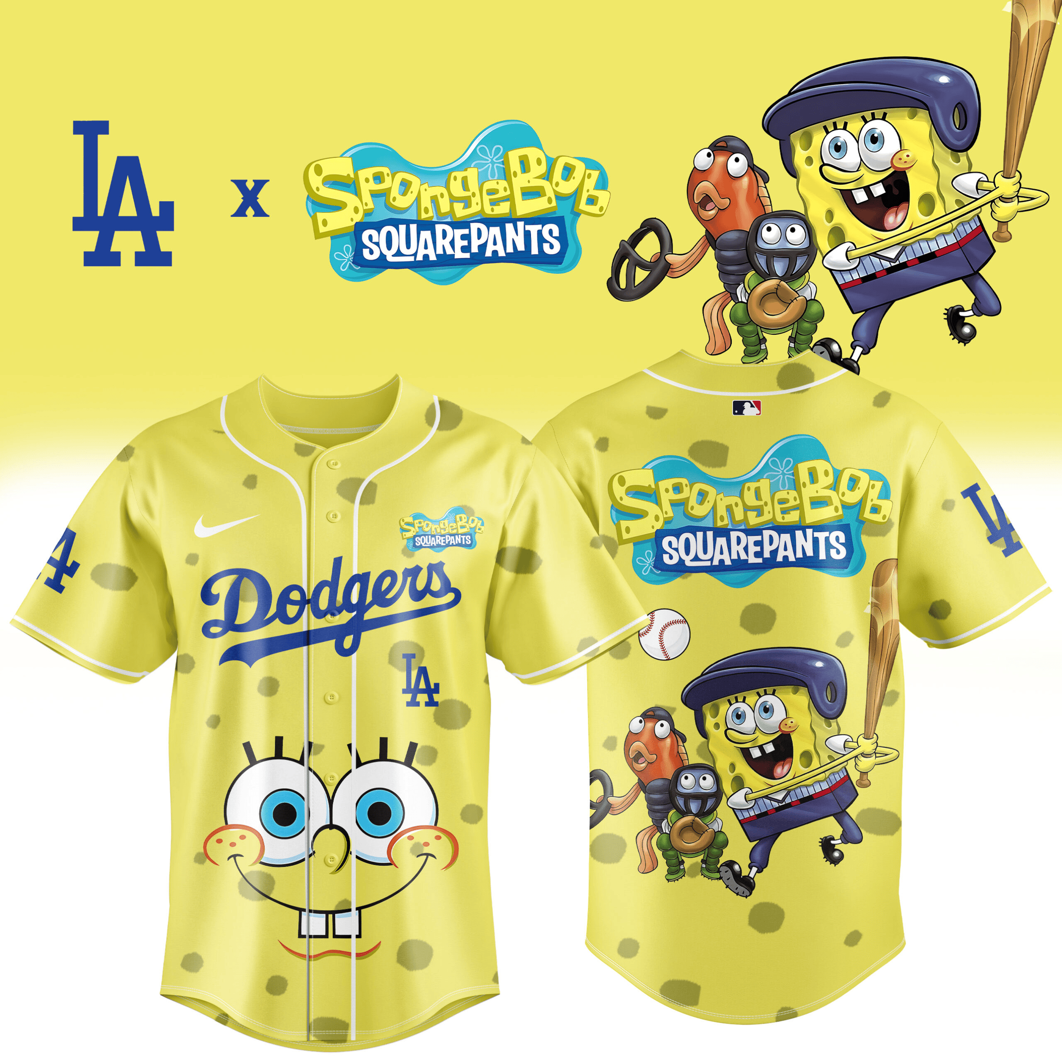Los Angeles Dodgers x SpongeBob SquarePants Jersey MLB Gear Gift for Dodgers Fans