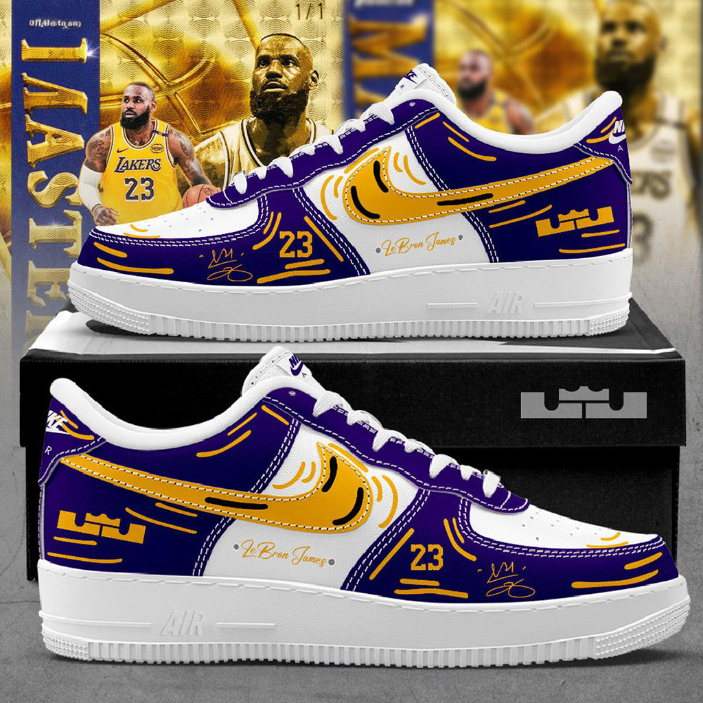 Los Angeles Lakers Celebrate LeBron James New Version Air Force 1 Shoes Sneakers Lakers Merch