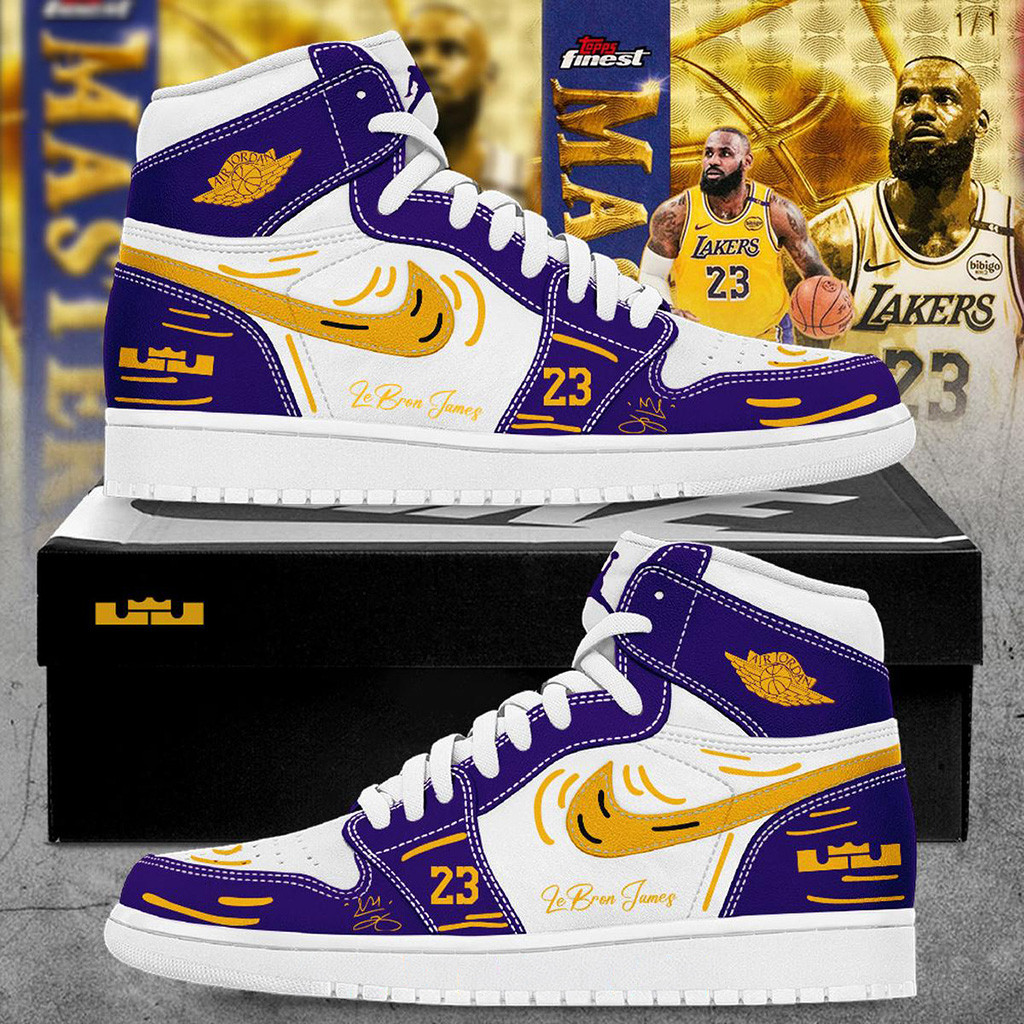 Los Angeles Lakers Celebrate LeBron James New Version Air Jordan 1 Shoes LA Lakers Merch Gifts