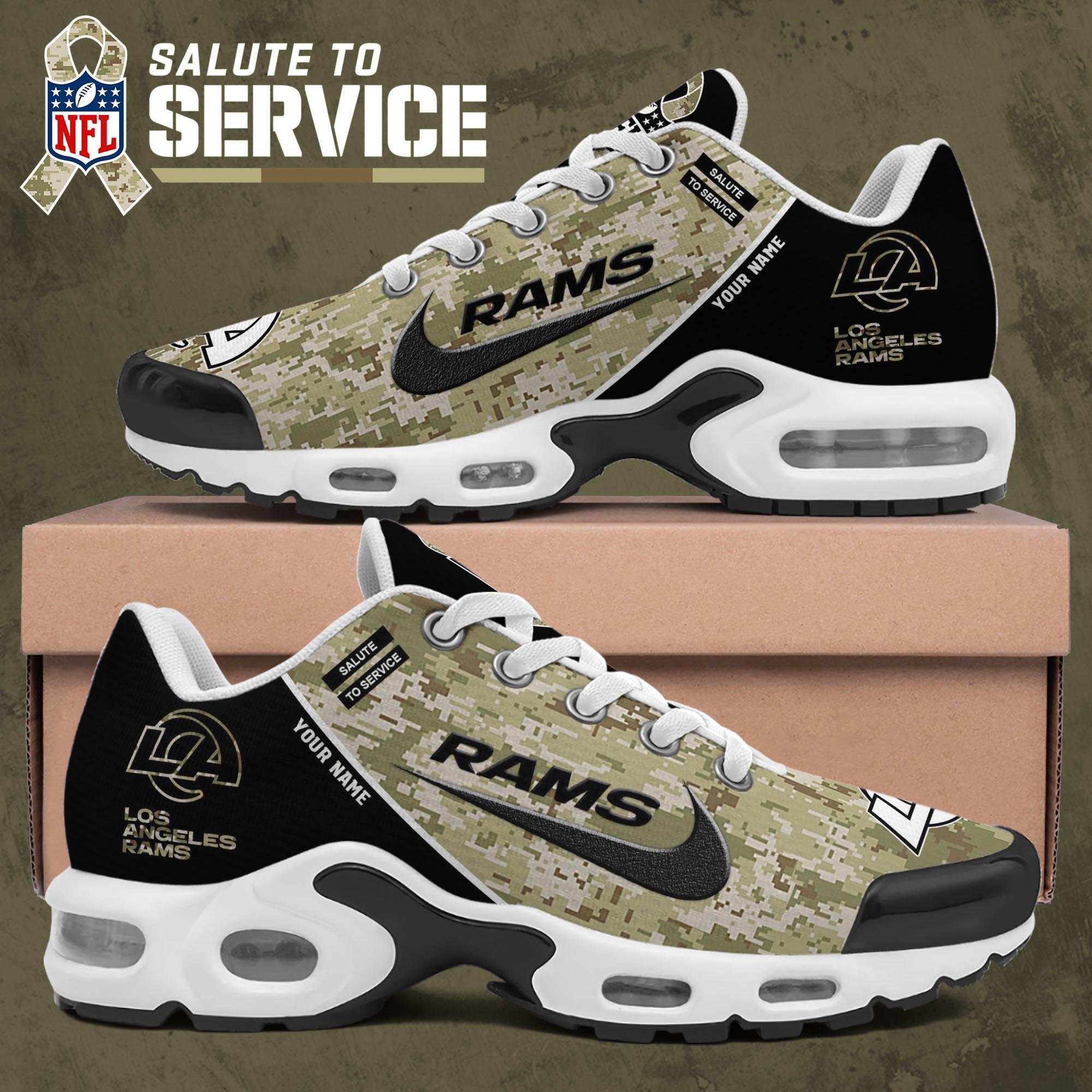 Los Angeles Rams Shoes 2025 Version Custom Name, Camouflage Shoes Ph586