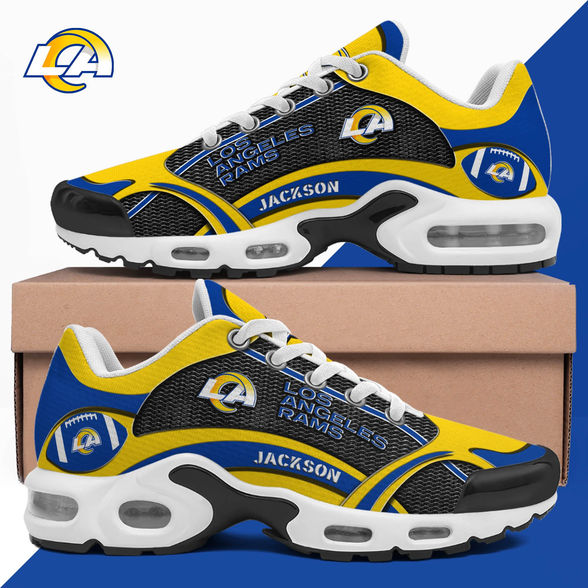 Los Angeles Rams Team Shoes 2025 Version Custom Name 889 Los Angeles Rams Team Shoes 2025 Version Custom Name 889 - Image 1