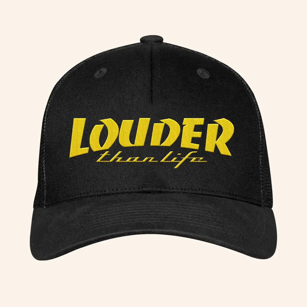 Louder Than Life Merch Yellow Louder Than Life Logo Trucker Hat Embroidered Gift For Him -WearandDecor