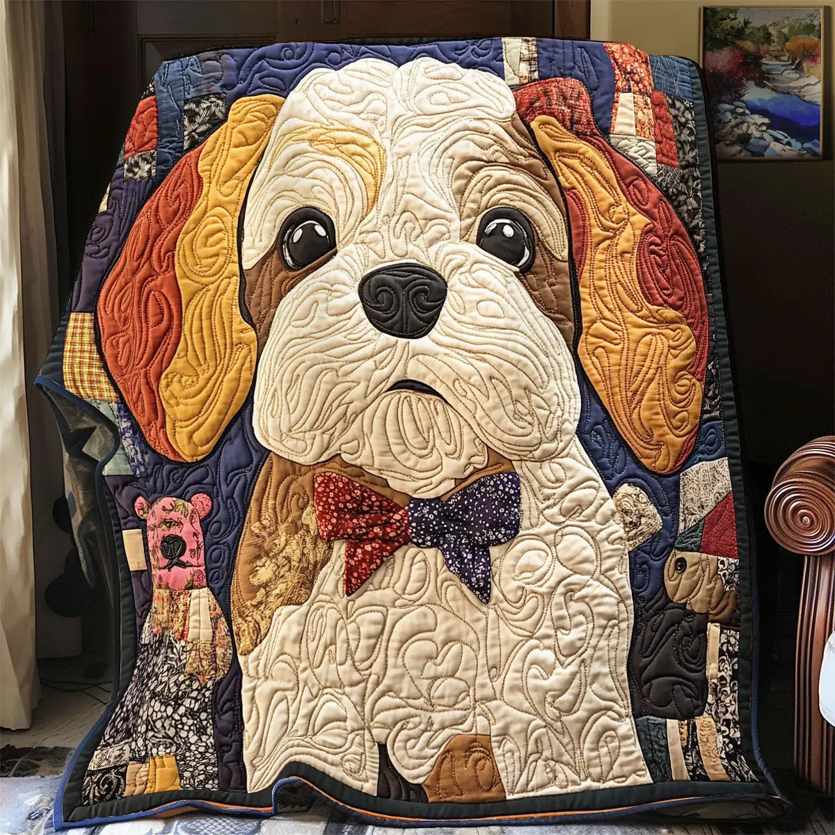 Lovable Shih Tzu Portrait Quilt Blanket Modern Throw Blanket Art Gifts For Dog Lovers