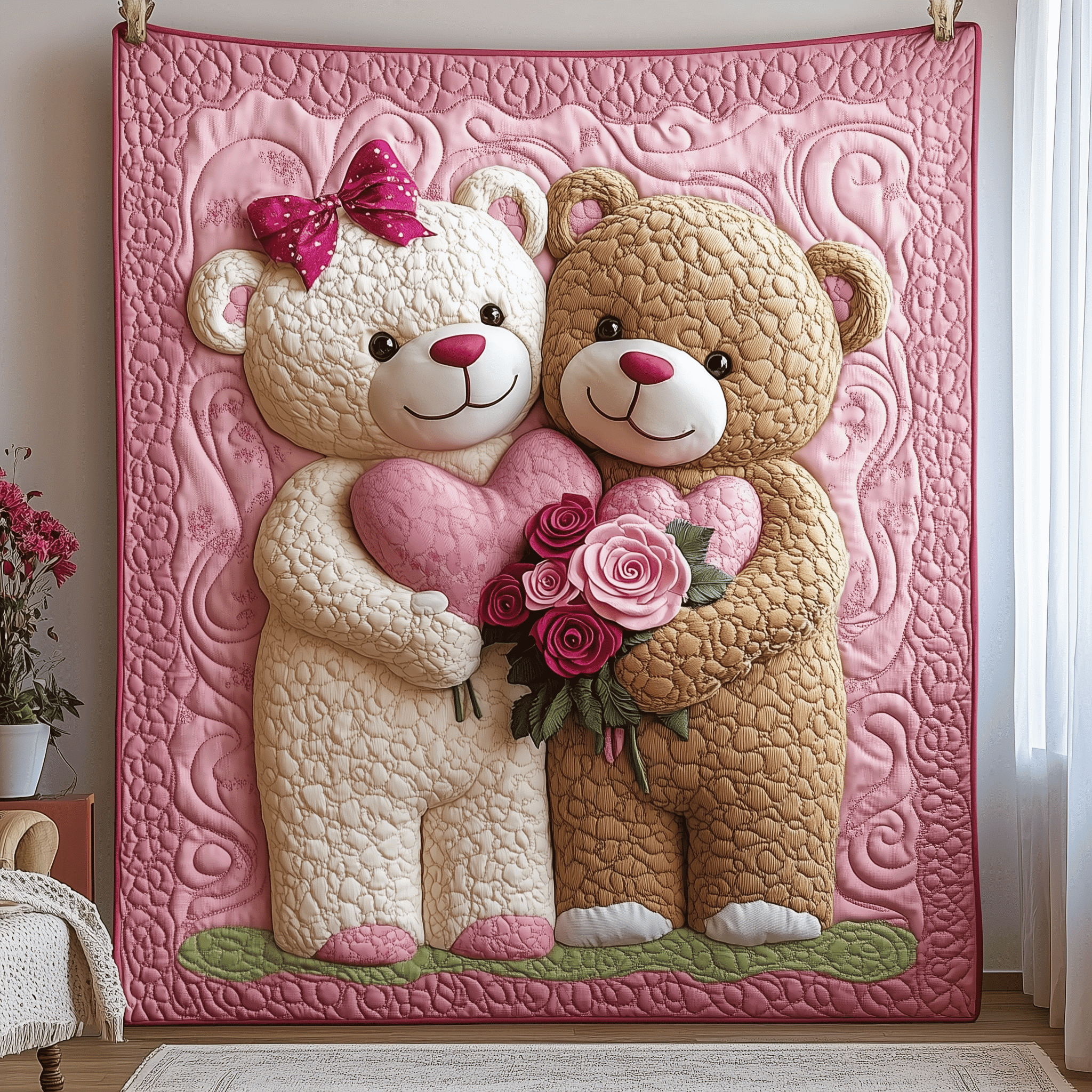 Love Bear Couple Moments Quilted Blanket Home Decor Items Unique Valentine's Day Ideas