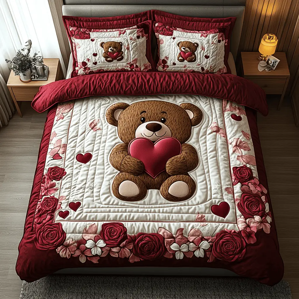 Love Cuddle Quilted Bedding Set Rustic Home Decor Valentine Gift For Girlfriend
