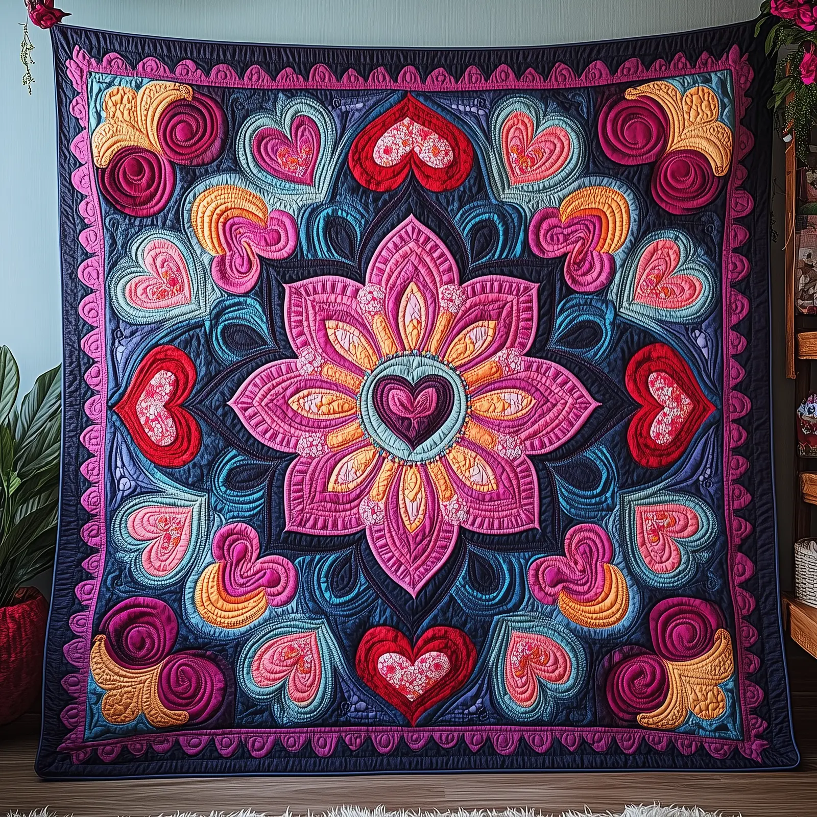 Love In Bloom Quilted Blanket Heart Art Design Bedroom Accessories Gift Ideas For Grandma
