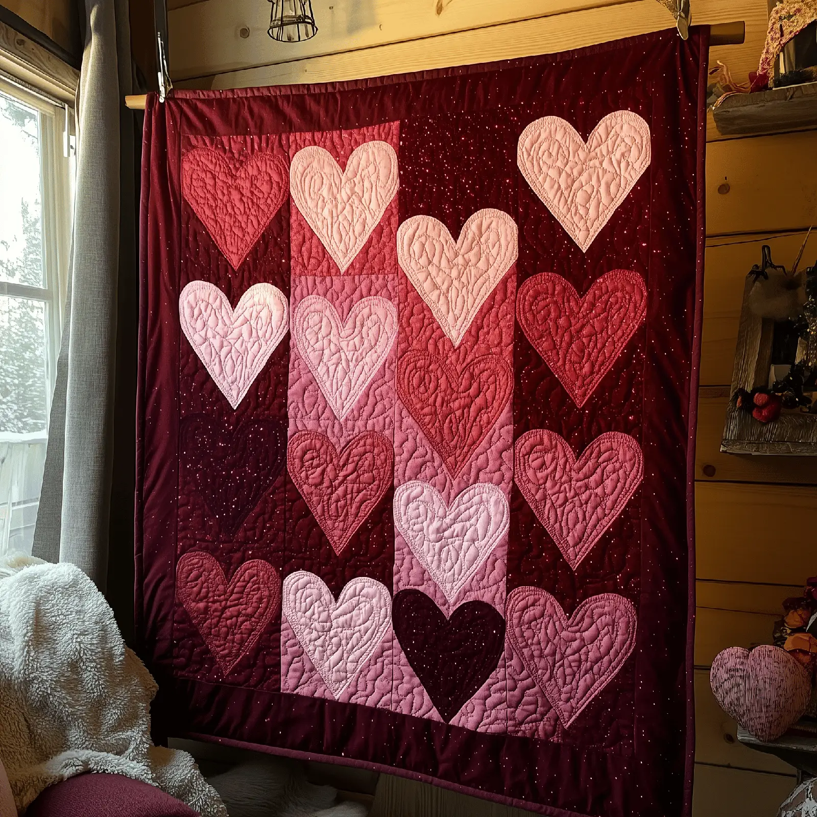 Love in Bloom Quilted Blanket Heart Graphic Lovely Home Decorations Gifts For Her