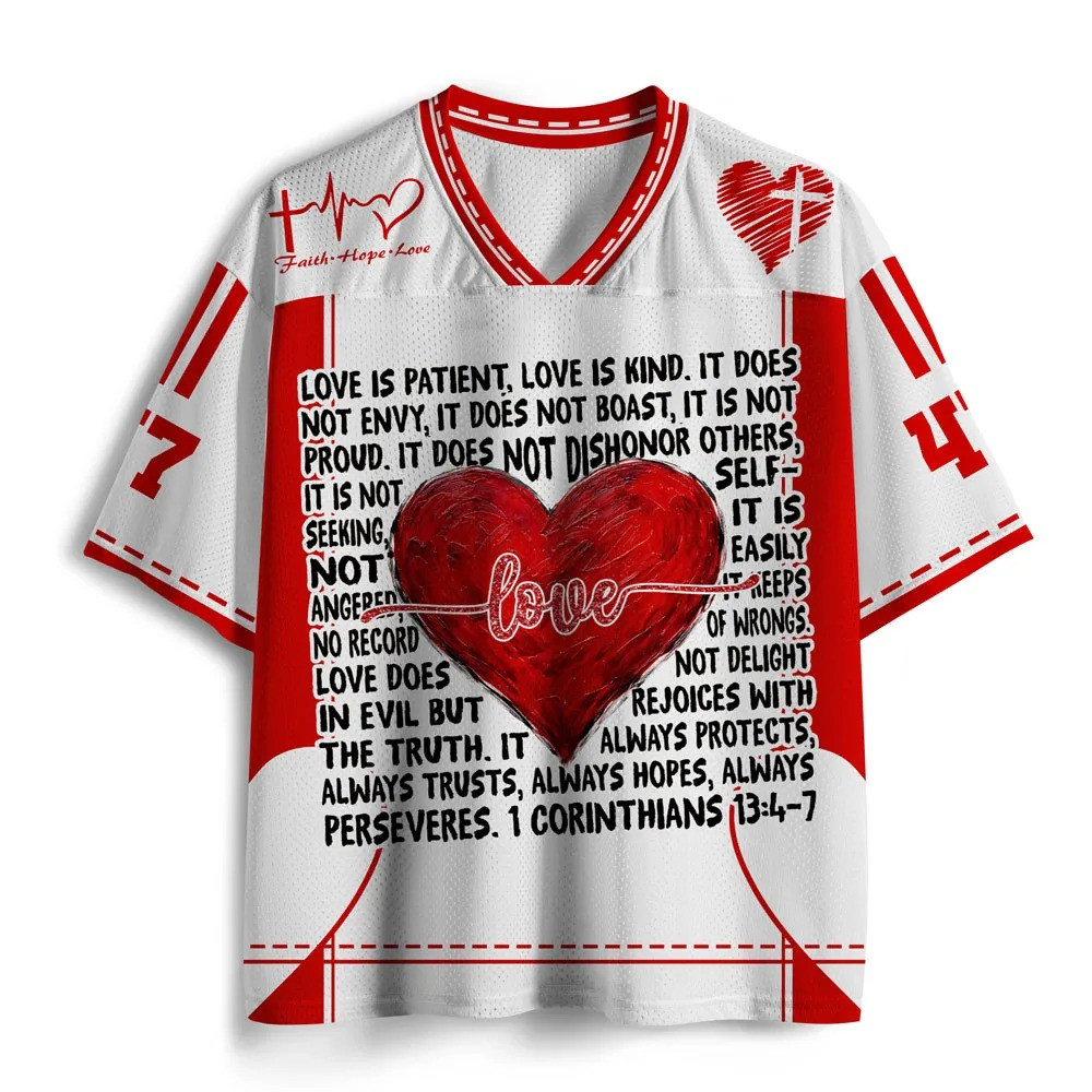 Love Is Kind Christian Graphic Mesh Jersey Shirt Corinthians 13 4 Faith Shirt Best Gift