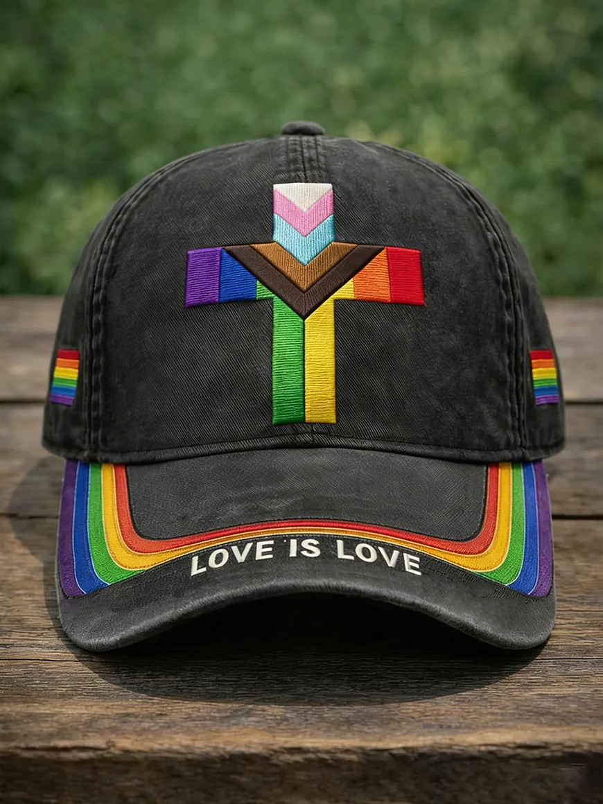 Love Is Love Baseball Cap Progress Pride Flag Cross Merch Gift For LGBT Lover