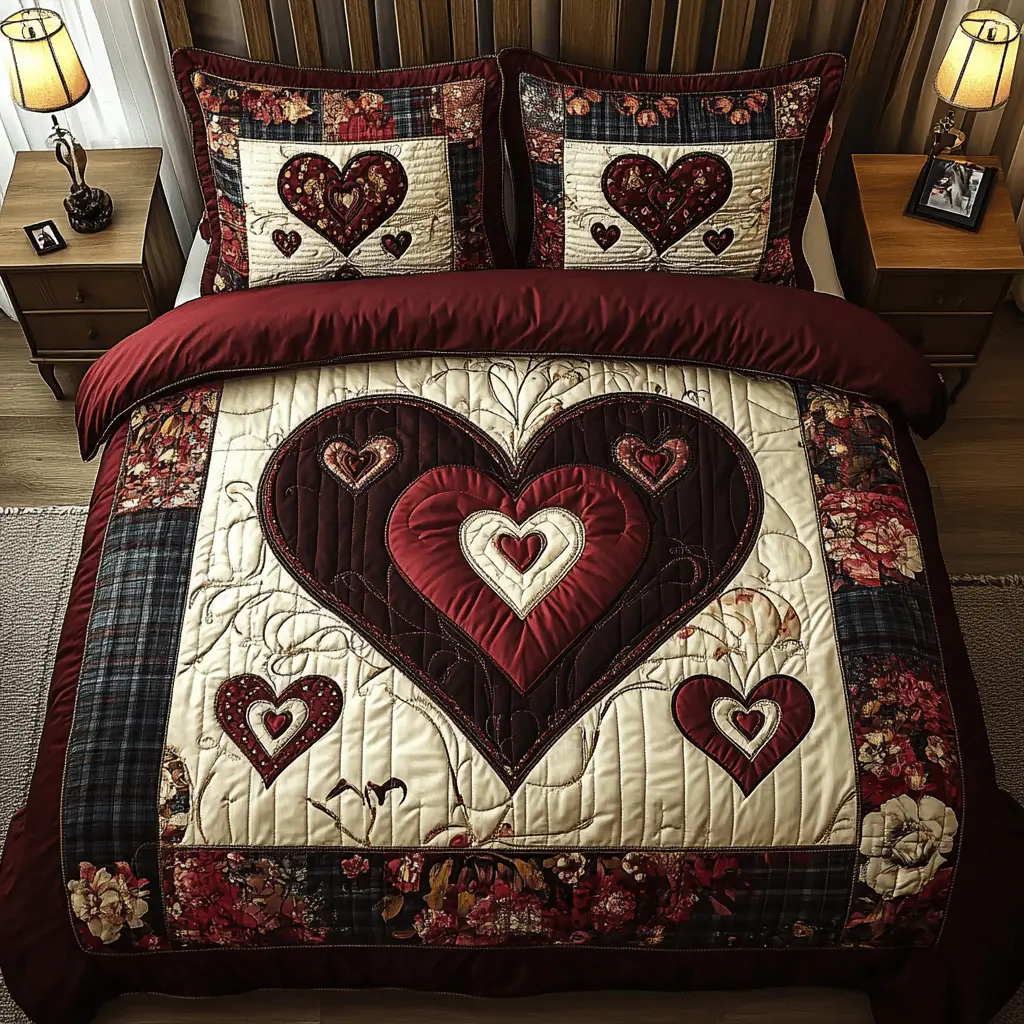 Love Nest Quilted Bedding Set Stylish Bedding Merch Gift for Home Lovers
