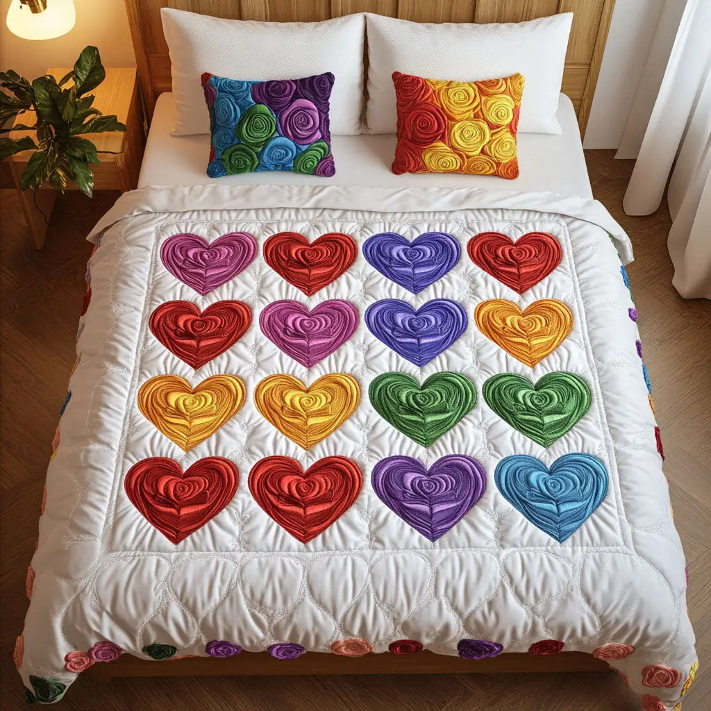 Love Spectrum Quilted Bedding Set Cozy Home Decor Best Valentines Gifts For Her