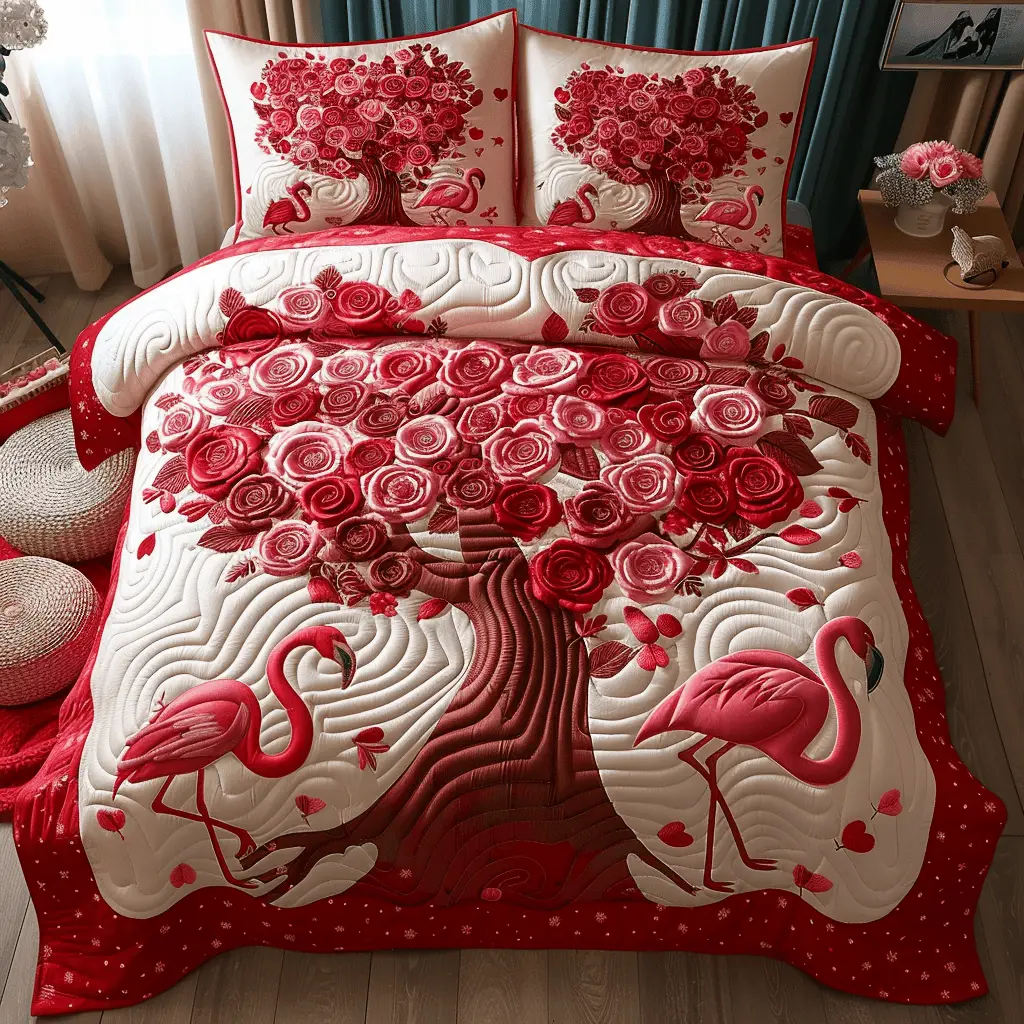 Lovebird Haven Quilted Bedding Set Aesthetic Home Decor Best Valentines Gifts For Her