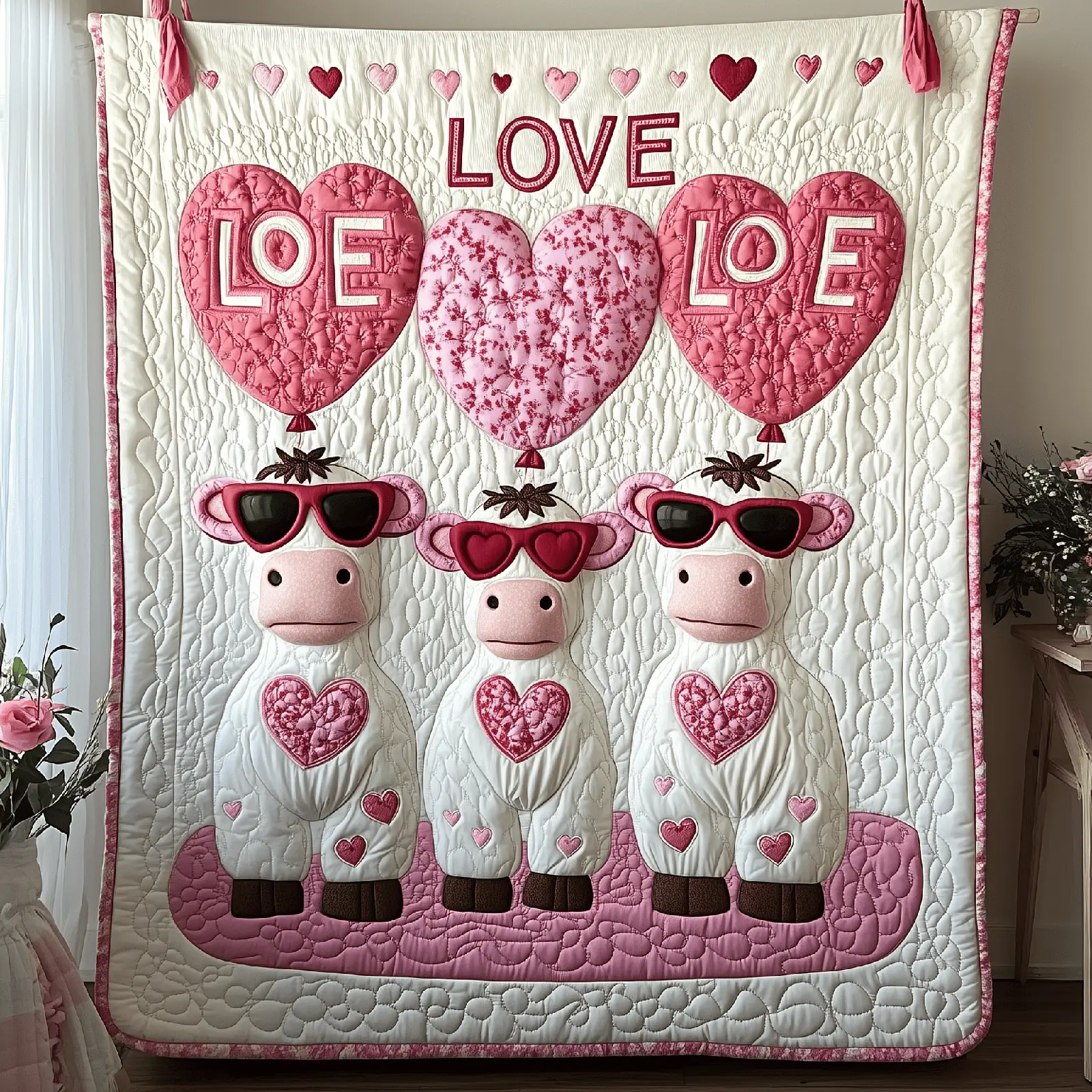 Lovely Cow Valentine Quilted Blanket Room Decor Ideas Cute Gifts For Cow Lovers