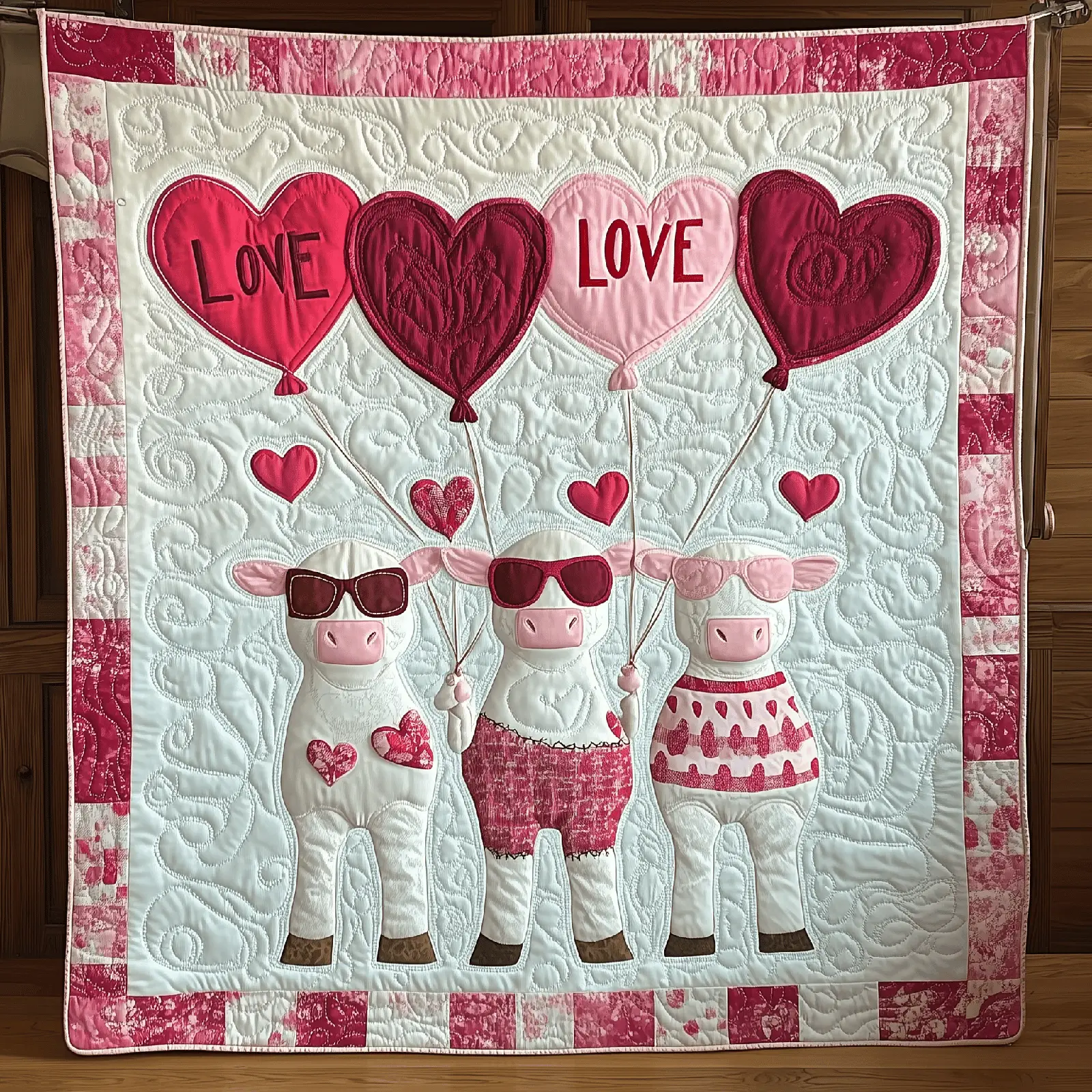 Lovely Cows Valentine Quilted Blanket Holiday Home Decoration Best Gifts For Her