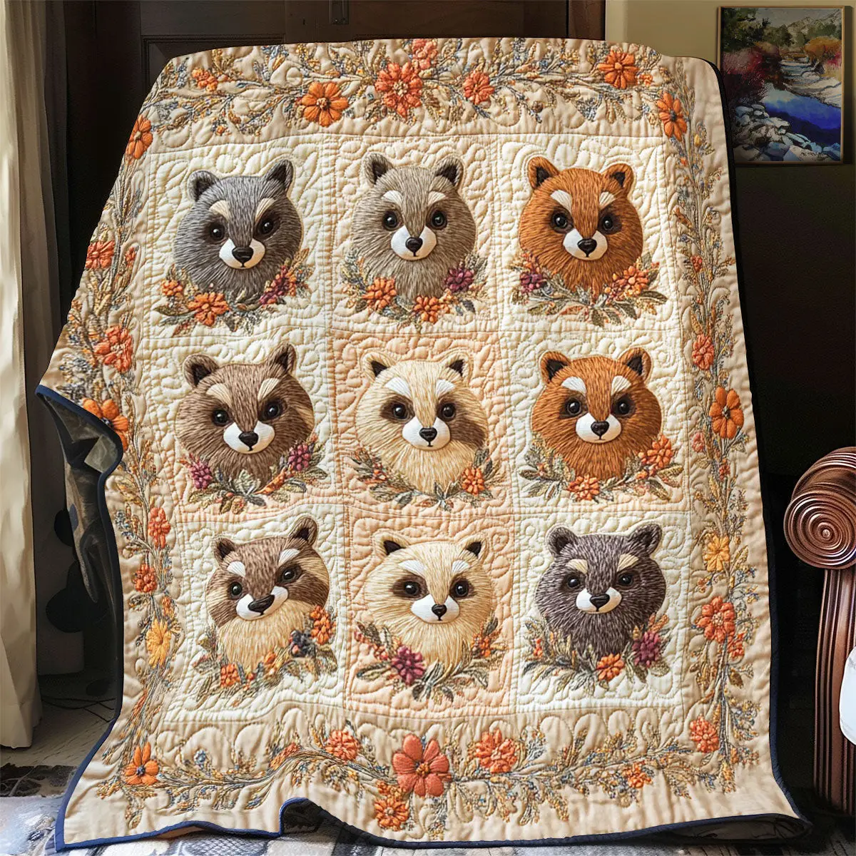 Lovely Raccoon Quilt Blanket Fluffy Throw Blanket Autumn Presents For Raccoon Lovers