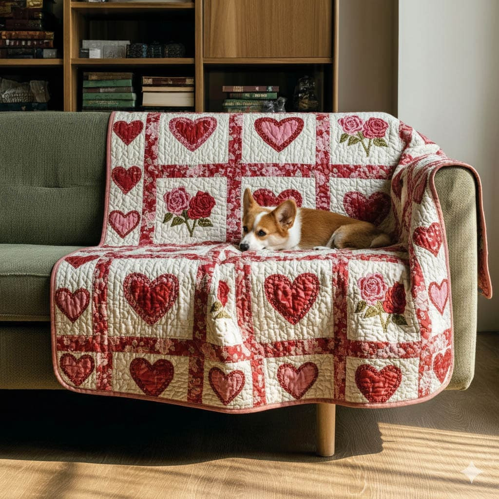 Loving Heart Quilted Blanket Trendy Home Decor Best Valentine's Day Gifts For Him