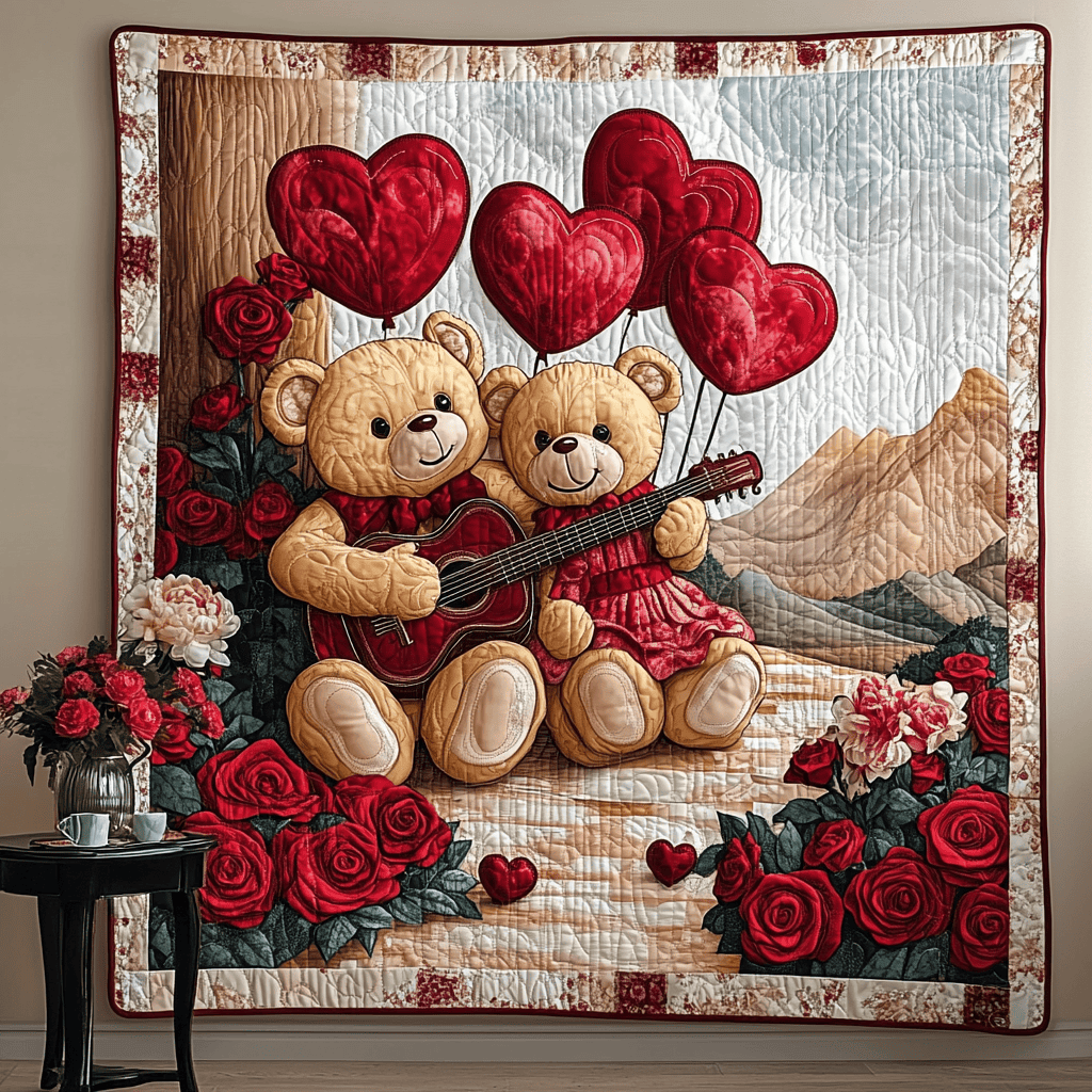 Loving Melody Bears Quilted Blanket Modern Home Decor Unique Valentine's Day Ideas Gifts