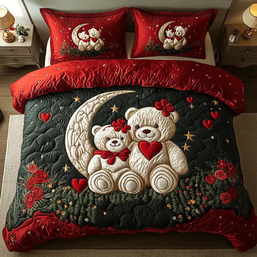 Loving Snuggles Quilted Bedding Set Aesthetic Home Decor Gift For Valentine's Day