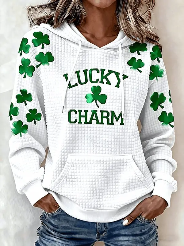 Lucky Charm Hoodie Waffle Irish Shamrock Graphic St Patrick Day Outfits Lucky Charm Hoodie Waffle Irish Shamrock Graphic St Patrick Day Outfits - Image 1