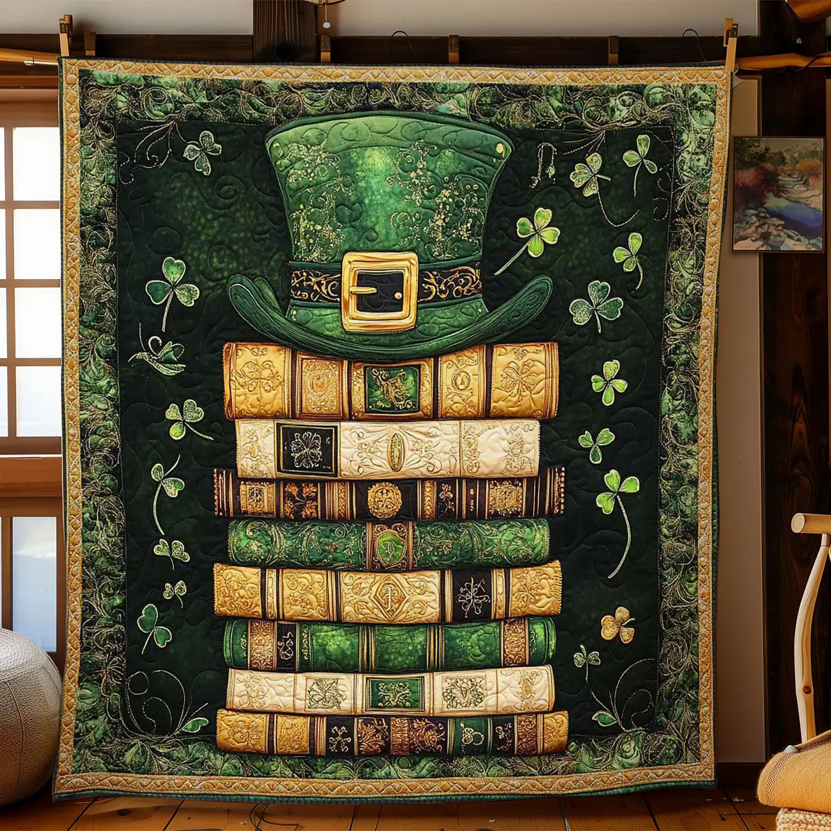 Lucky Clover Gnome Quilted Blanket Aesthetic Home Decor St Patrick's Day Gifts For Nana