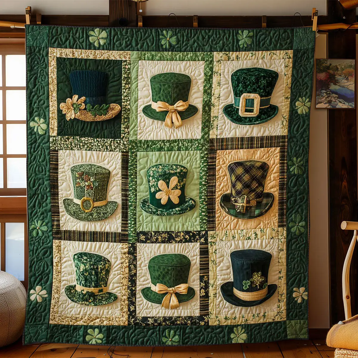 Lucky Clover Hat Quilt Blanket Cute Sofa Blanket St Patrick'S Day Birthday Gift Ideas