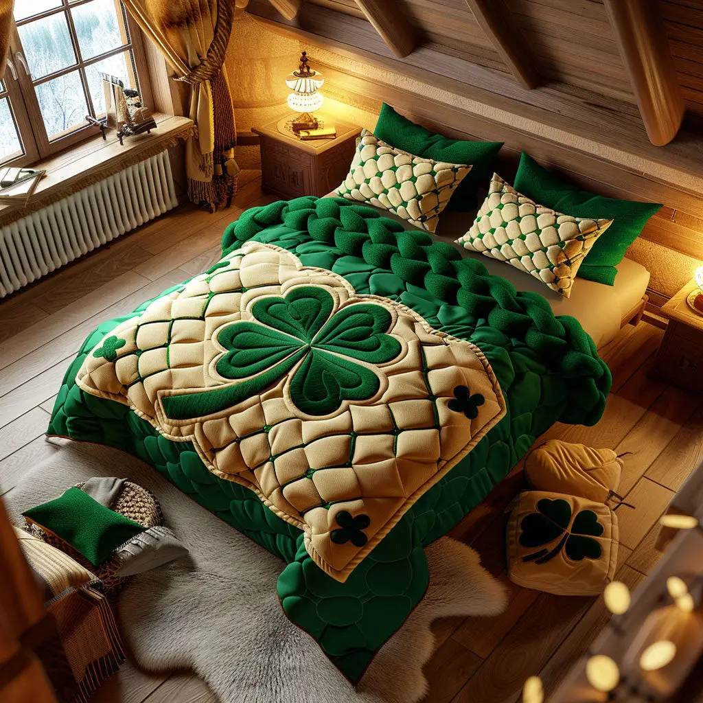 Lucky Clover Quilted Bedding Set Bedding Ideas St Patrick's Day Gifts For Girlfriend
