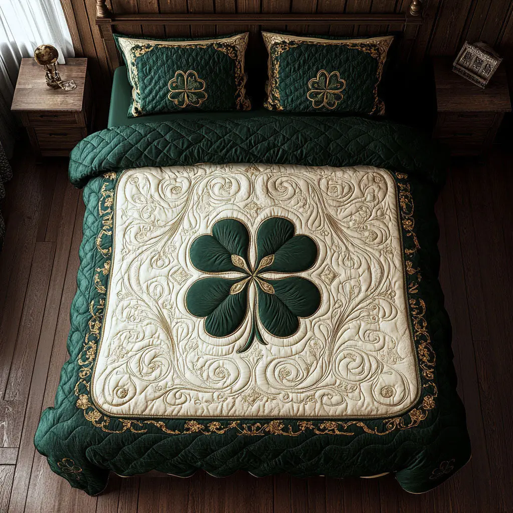 Lucky Clover Quilted Bedding Set Bedding Ideas St Patrick's Day Gifts Idea For Him