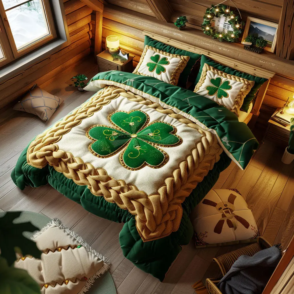 Lucky Clover Quilted Bedding Set Bedroom Decor Idea St Patty's Day Gift Ideas For Mom