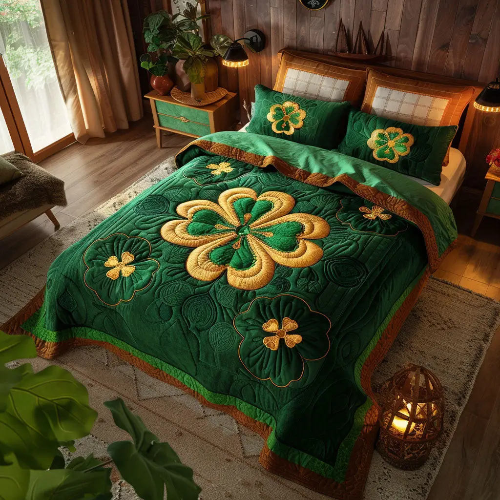 Lucky Clover Quilted Bedding Set Bedroom Decorations St Patrick Gifts For Lovers