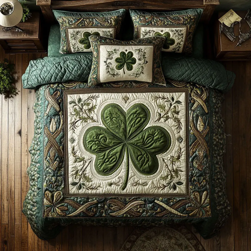 Lucky Clover Quilted Bedding Set Bedroom Decorations St Patricks Day Gift For Husband