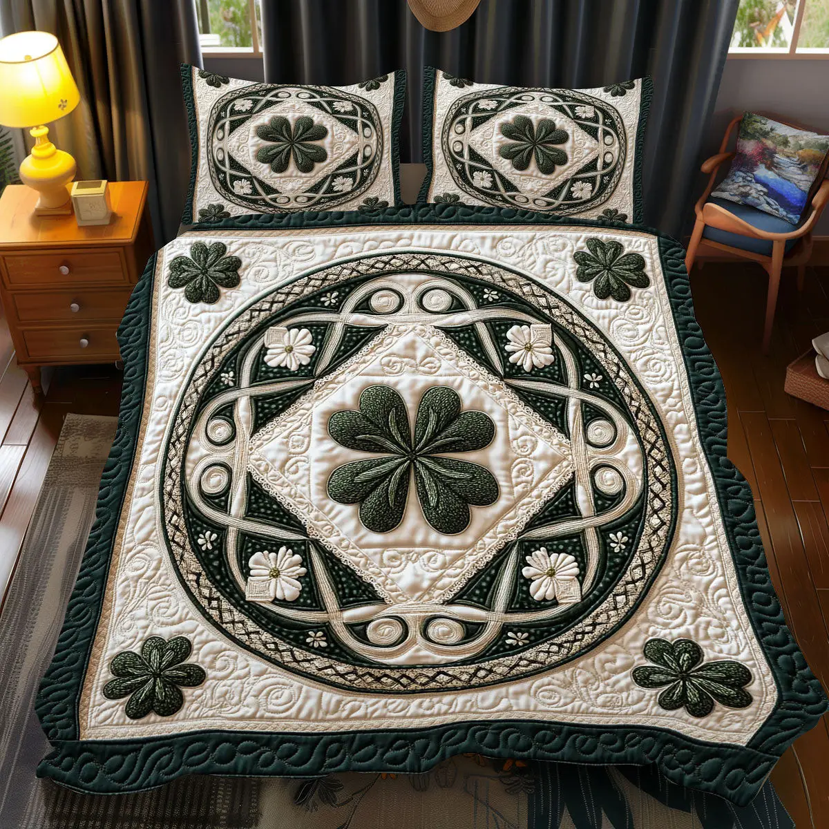 Lucky Clover Quilted Bedding Set Bedroom Decorations St Patricks Day Gift For Lovers