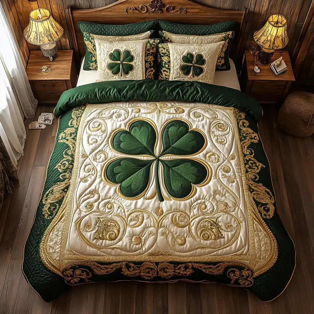 Lucky Clover Quilted Bedding Set Bedroom Decorations St Patricks Day Gift For Wife