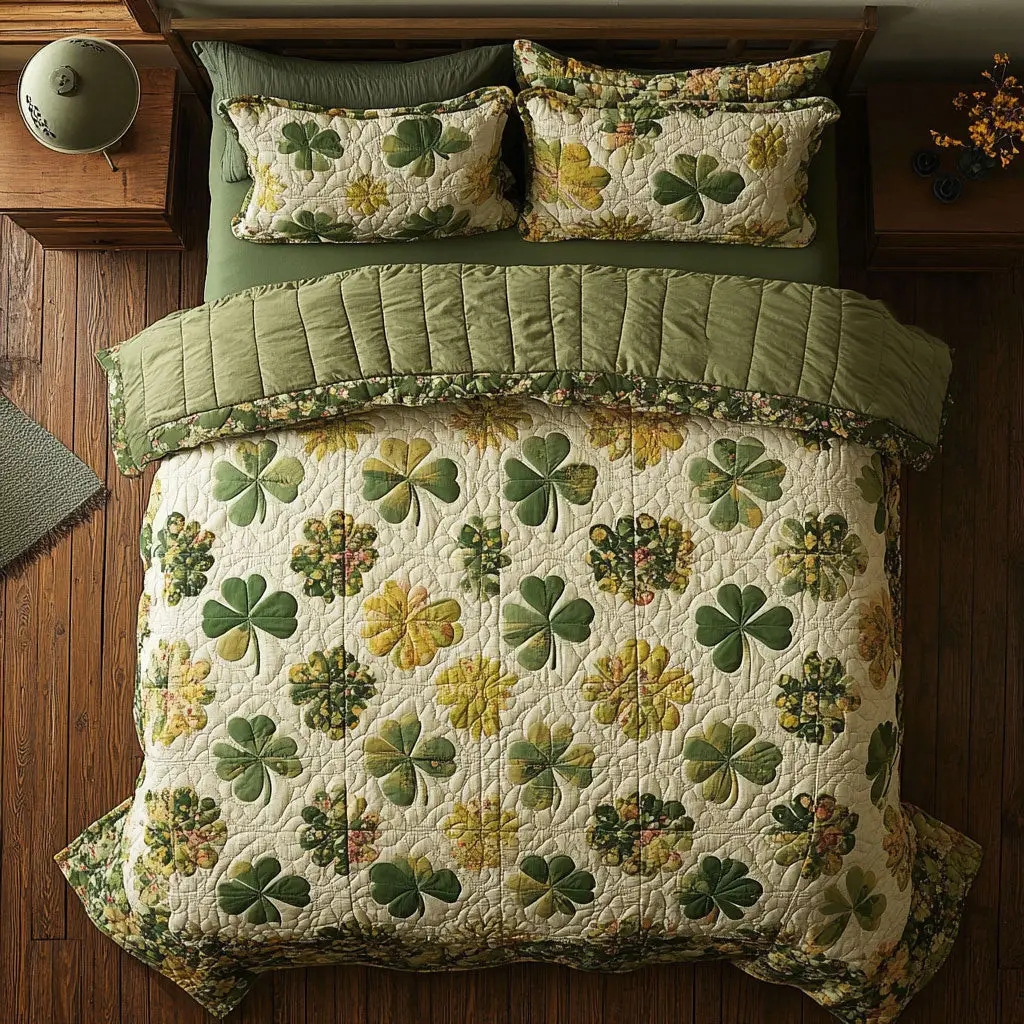 Lucky Clover Quilted Bedding Set Bedroom Design Cool St Patrick Gifts Idea For Men