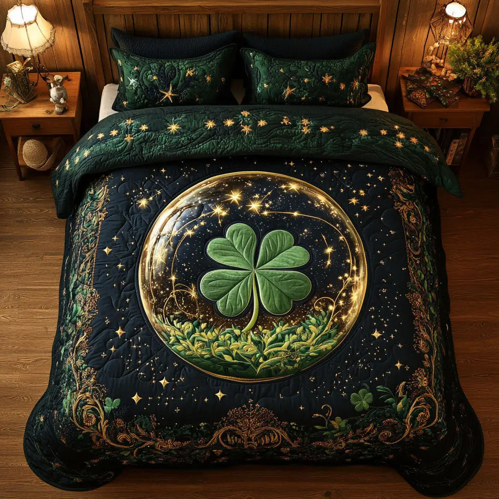 Lucky Clover Quilted Bedding Set Bedroom Design St Patrick Gifts For Clovers Lovers Lucky Clover Quilted Bedding Set Bedroom Design St Patrick Gifts For Clovers Lovers - Image 1