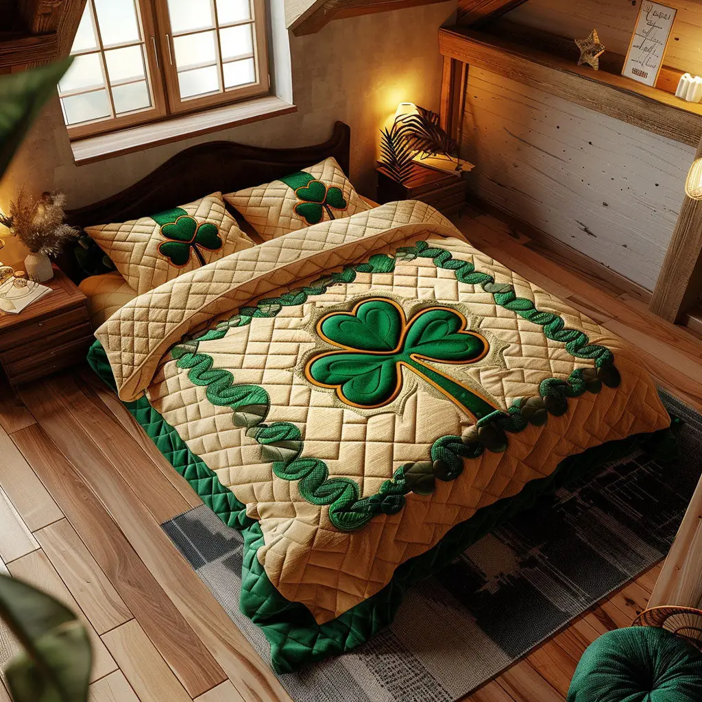 Lucky Clover Quilted Bedding Set Holiday Room Decor St Patrick's Day Gifts For Wife