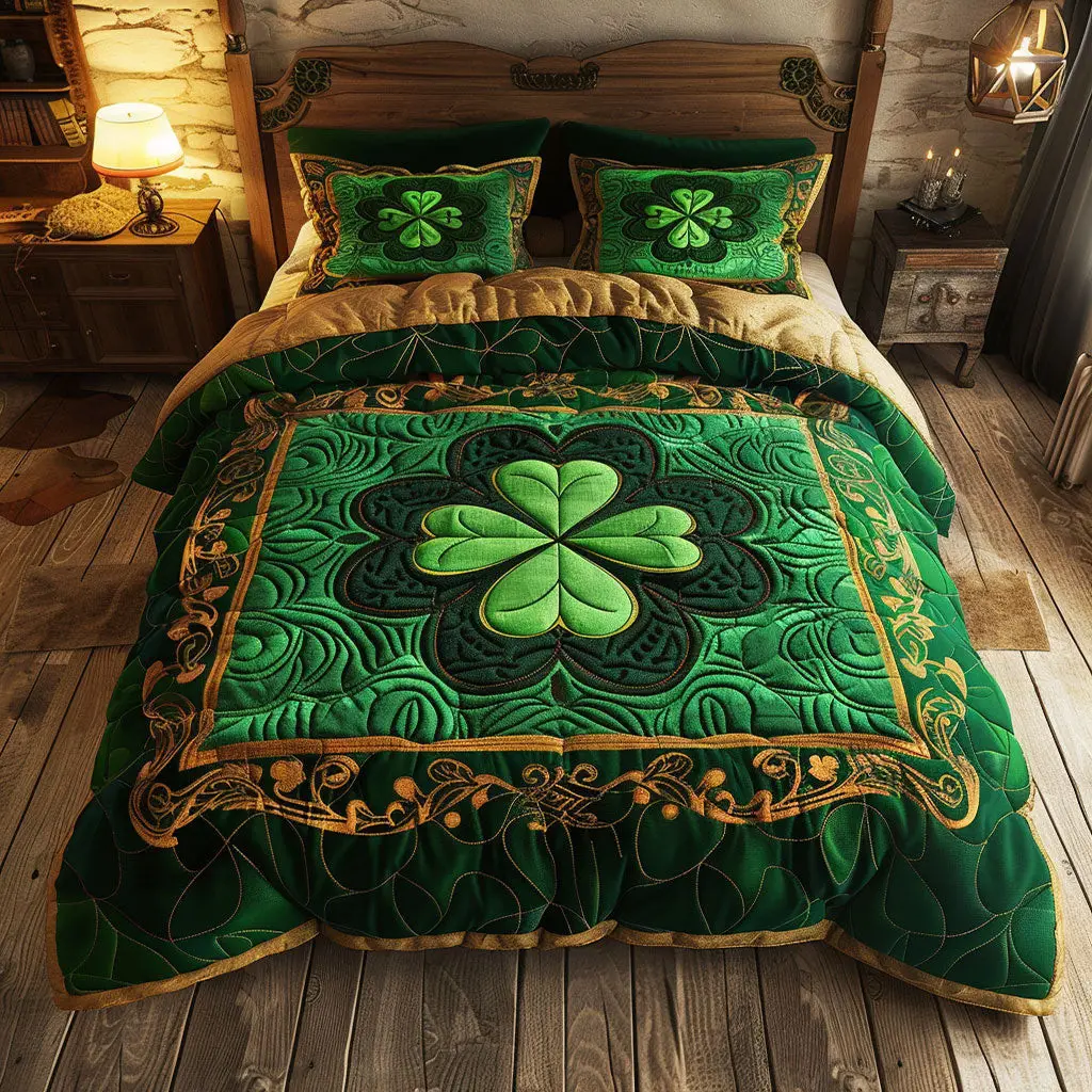 Lucky Clover Quilted Bedding Set Home Decor St Patricks Day Presents For Family