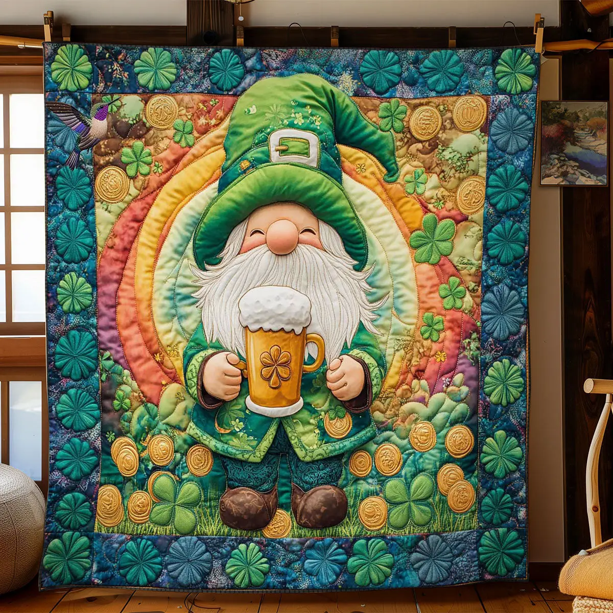 Lucky Clover Quilted Blanket Aesthetic Home Decor Cool St Pats Gifts Idea For Women