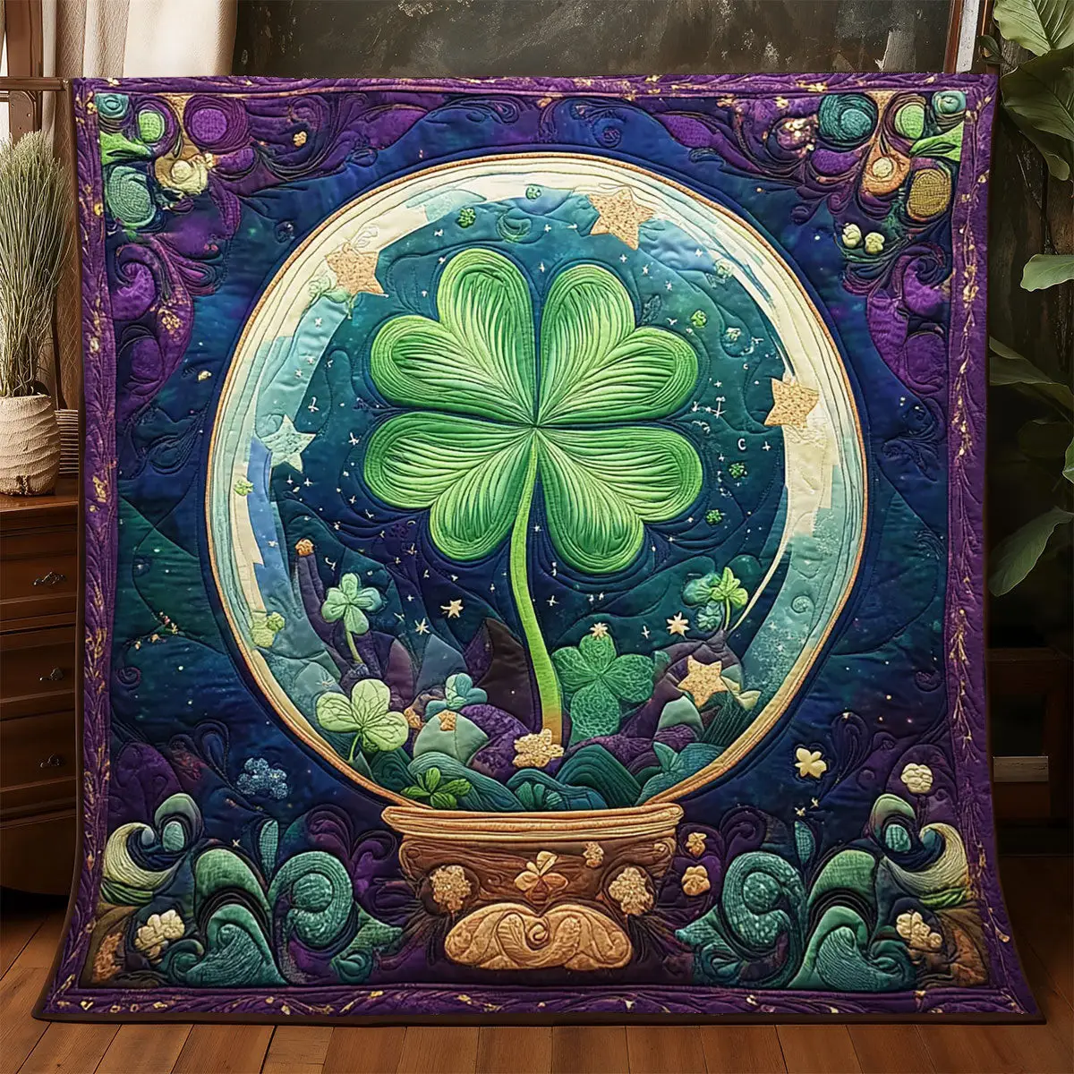 Lucky Clover Quilted Blanket Aesthetic Home Decor St Patrick's Day Gifts For Brother